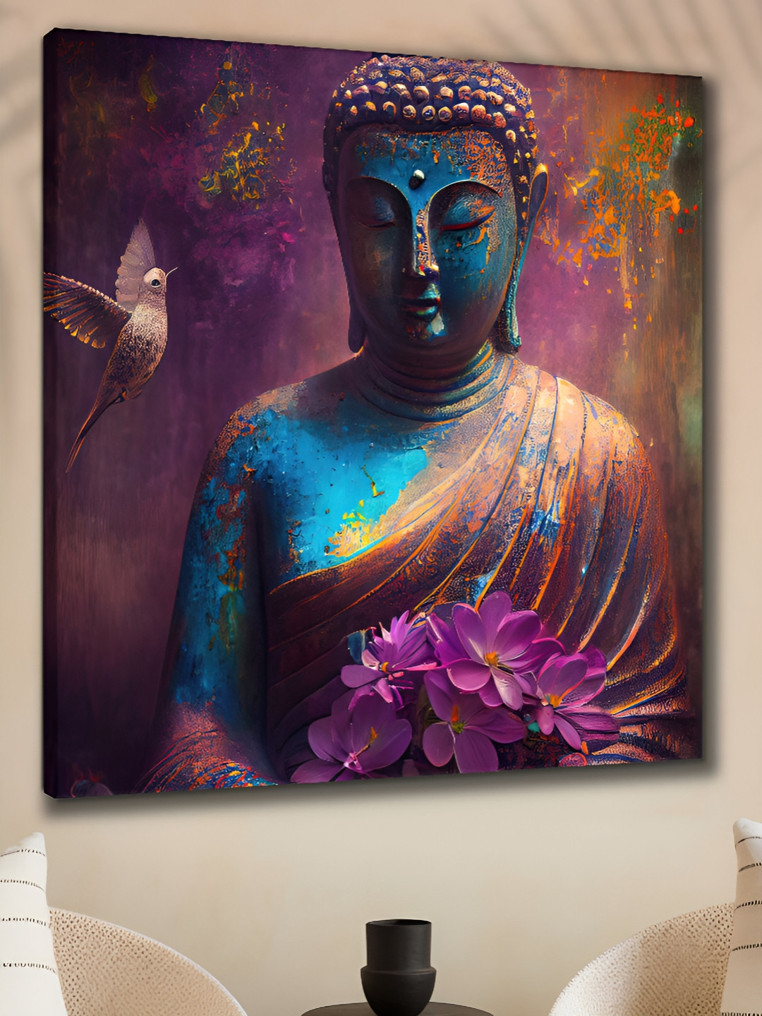 

Myntra Elegant Homes Gold-Toned & Blue 1 Piece Canvas Religious Wall Paintings