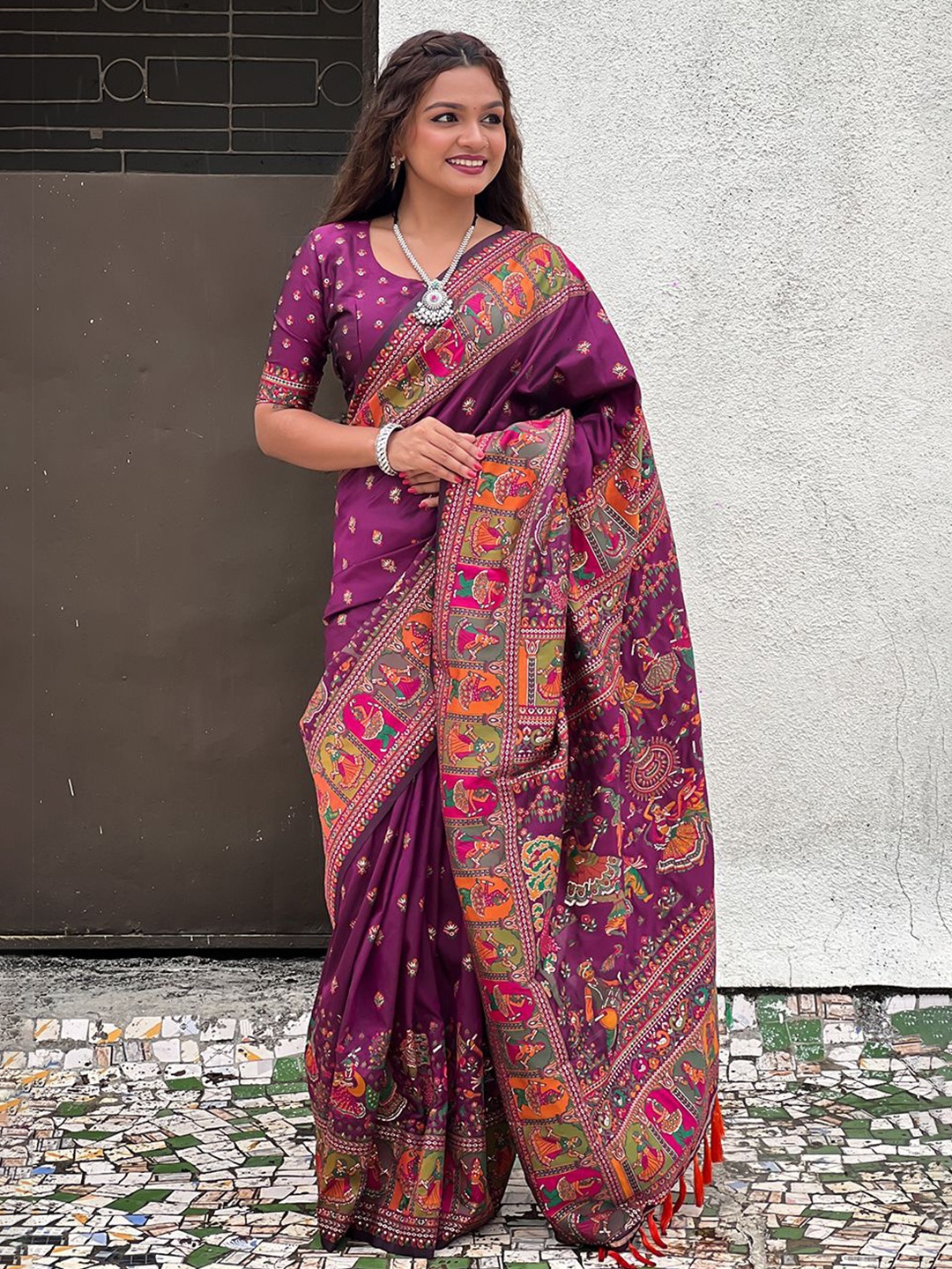 

all about you Woven Design Silk Blend Saree, Magenta