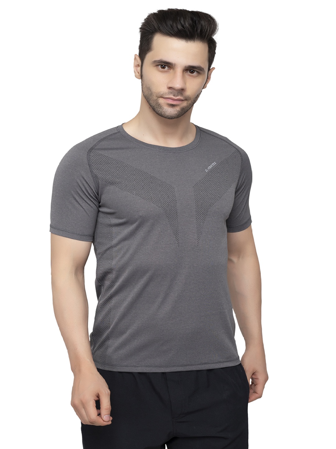 

Z Zagros Men High Neck Pockets T-shirt, Grey