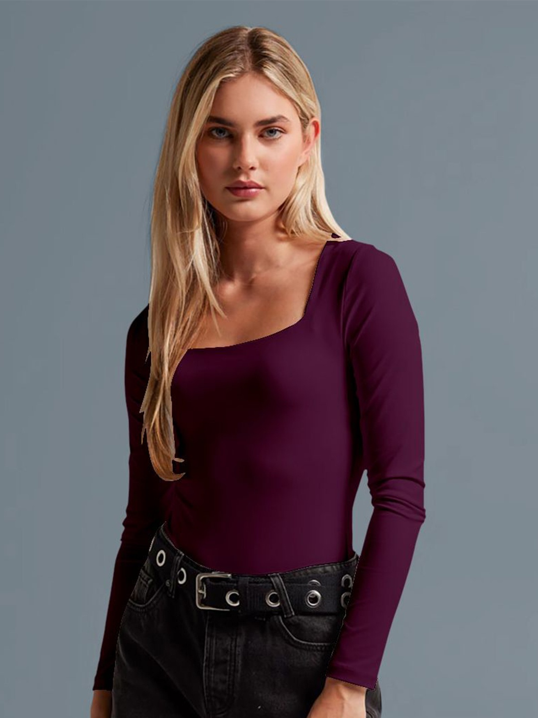 

Dream Beauty Fashion Women Square Neck Fitted Top, Purple