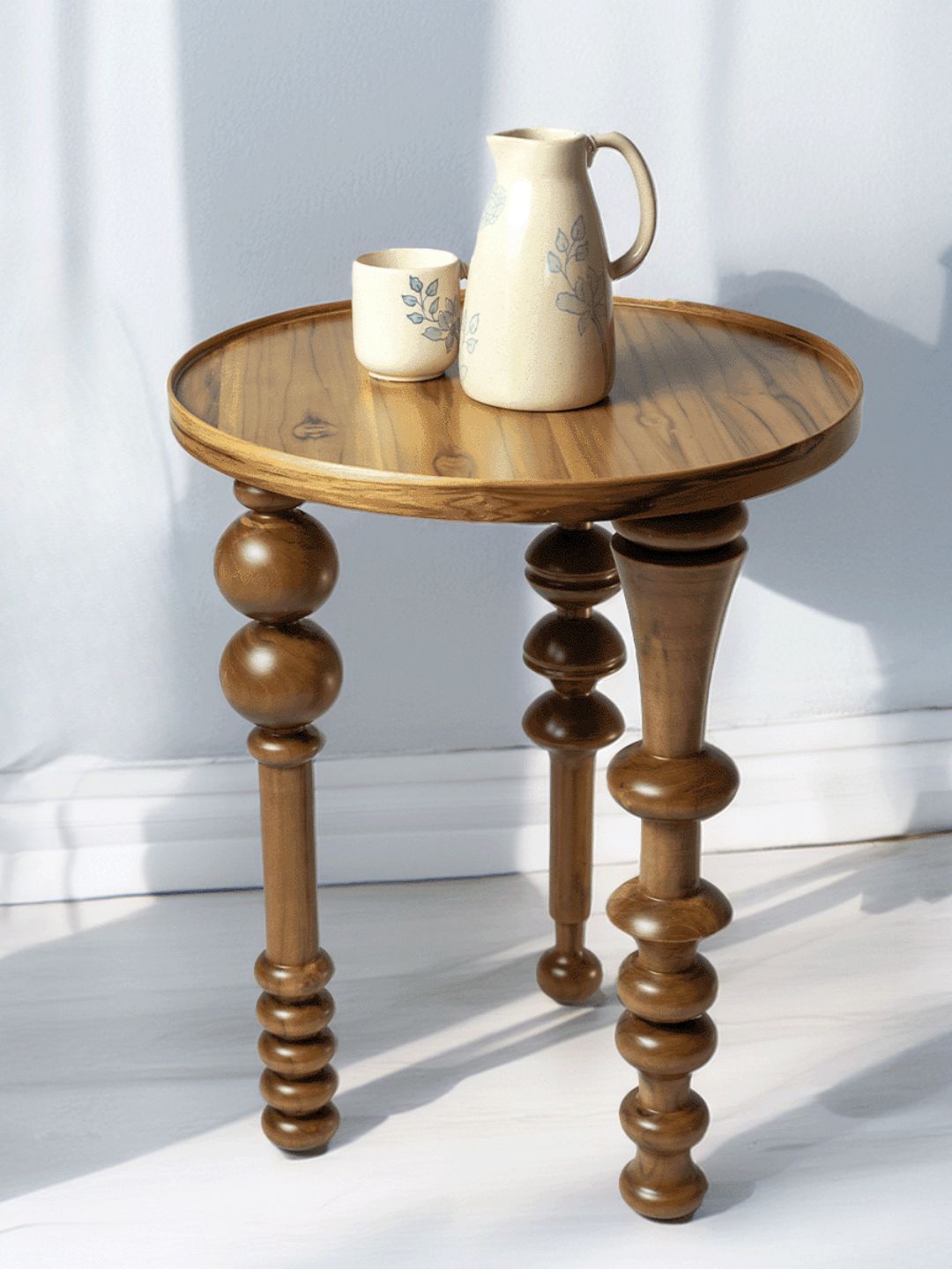 

Sujan Carnival Funiture Brown Teak Wood Round Bedside Table