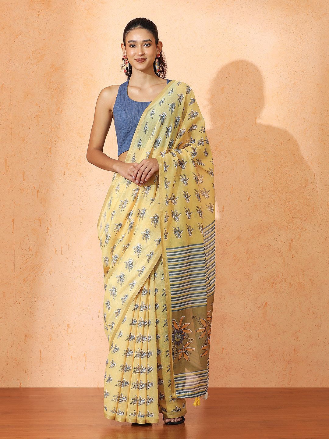 

Jaipur Kurti Floral Designer Saree, Yellow