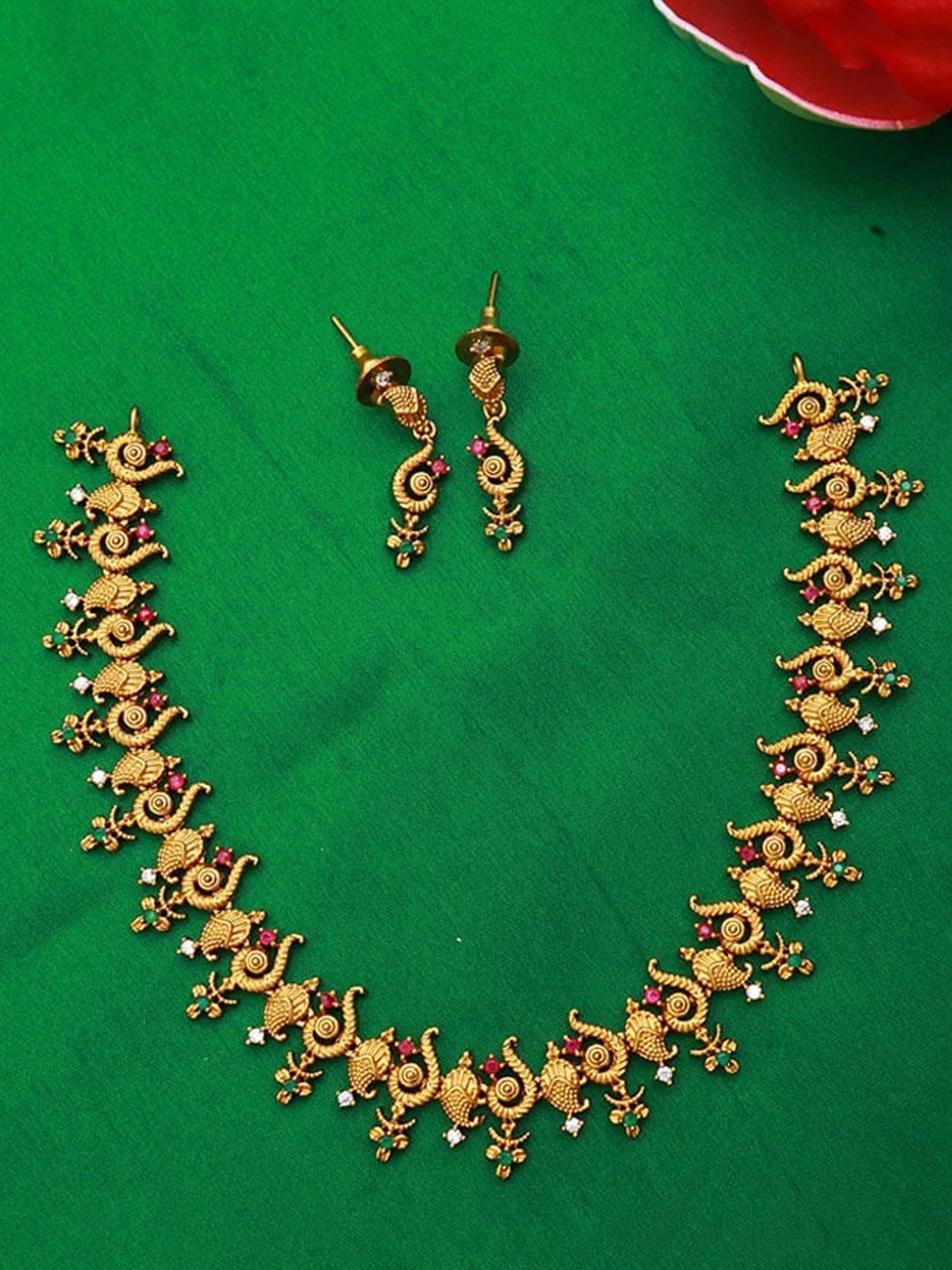 

ROFARWORD Gold-Plated Stone Studded Jewellery Set