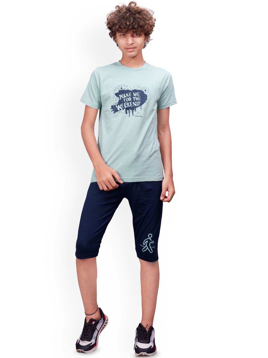 

Tee Weavers Boys Printed Pure Cotton T-Shirt & Capris Clothing Set, Green