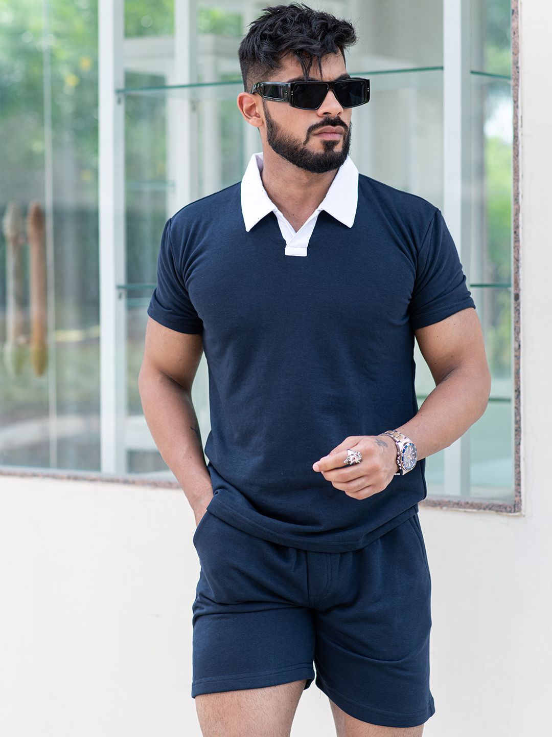 

Tistabene Polo Neck T-Shirt With Shorts Co-Ords, Blue