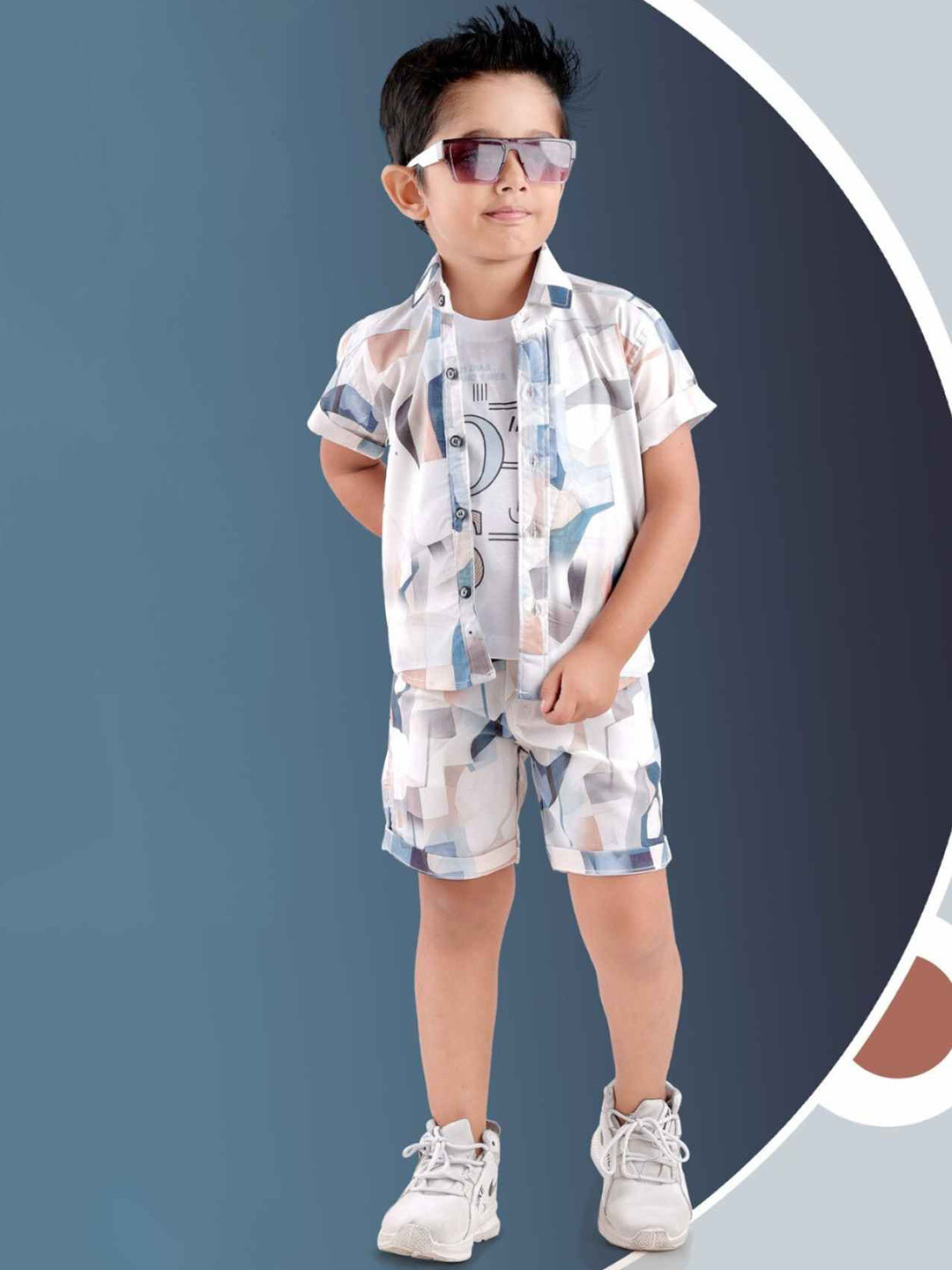 

Lagorii Boys Printed Pure Cotton Shirt & Shorts Clothing Set, White