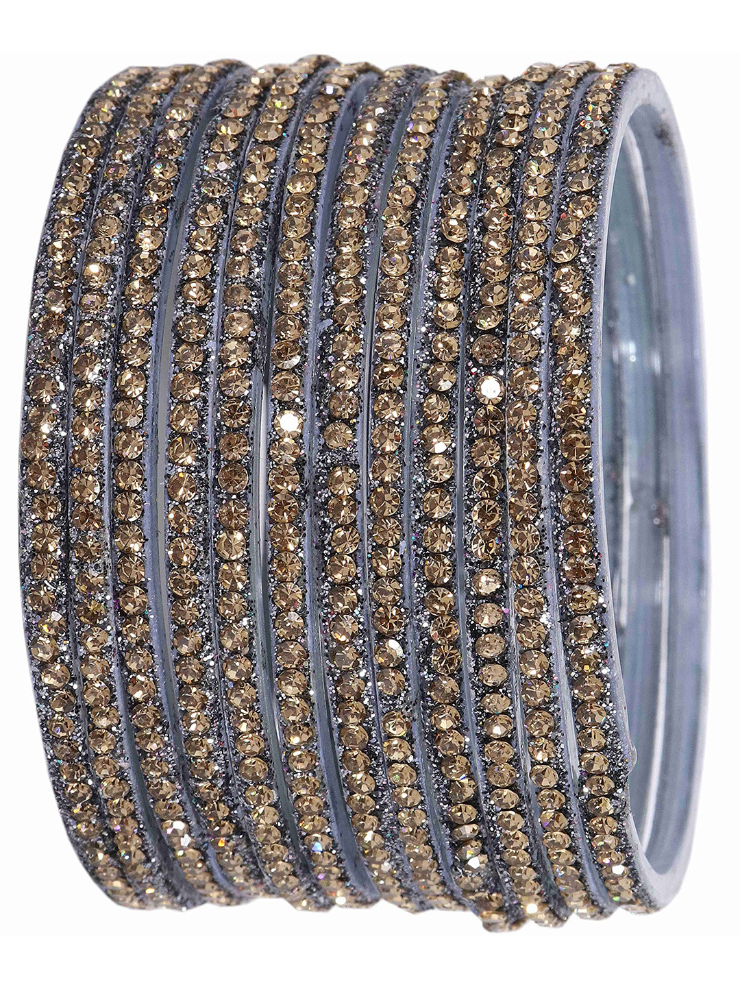 

ZULKA Set Of 12 Glass With Zircon Gemstone Studded Glossy Finished Bangles, Grey