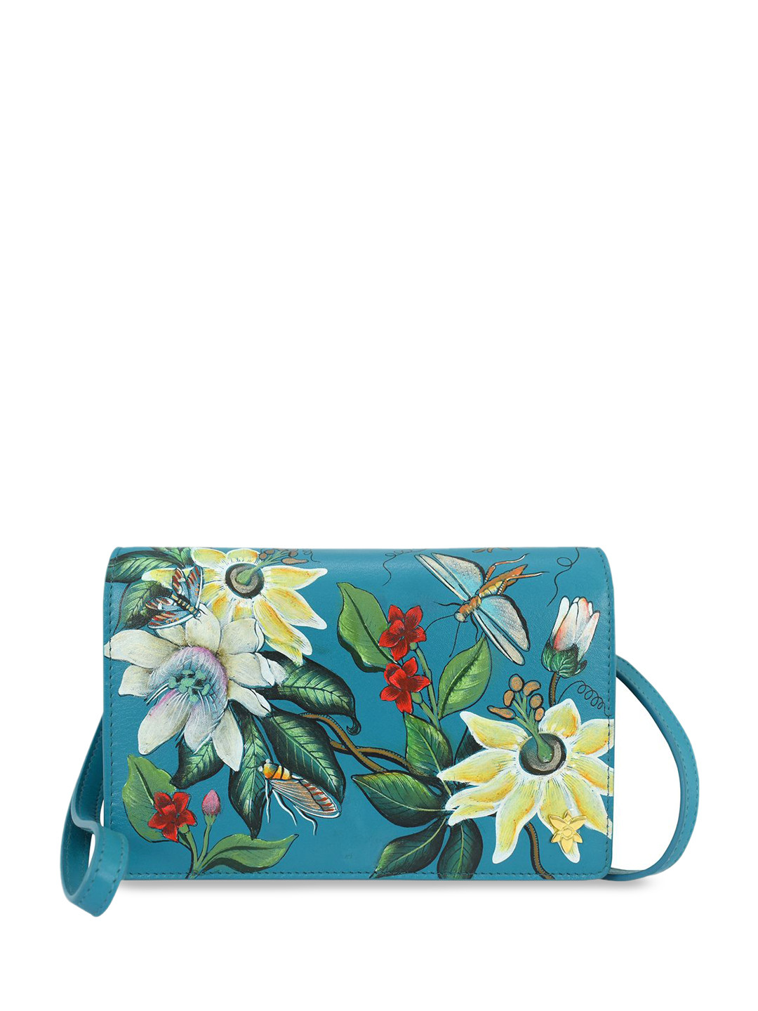 

Anuschka Hand PaintedRoyal Garden Leather 4 in 1 Organizer Crossbody, Blue