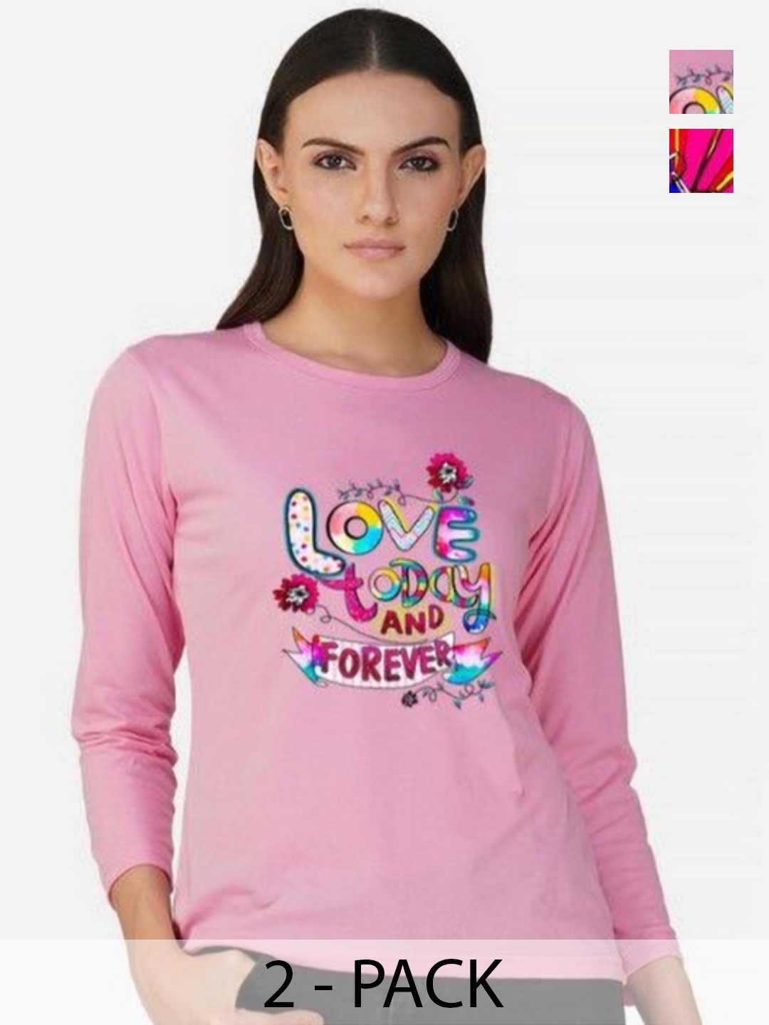 

Metronaut Women 2 Printed Bio Finish Applique T-shirt, Pink