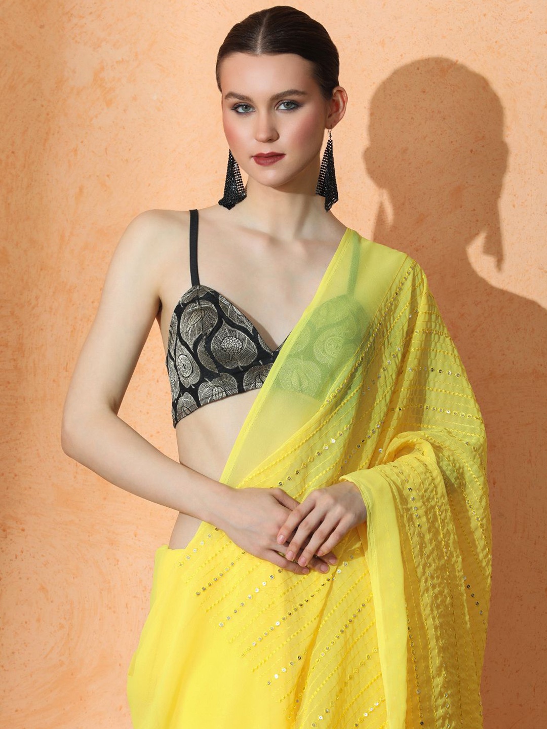 

Jaipur Kurti Embellished Pure Georgette Designer Saree, Yellow