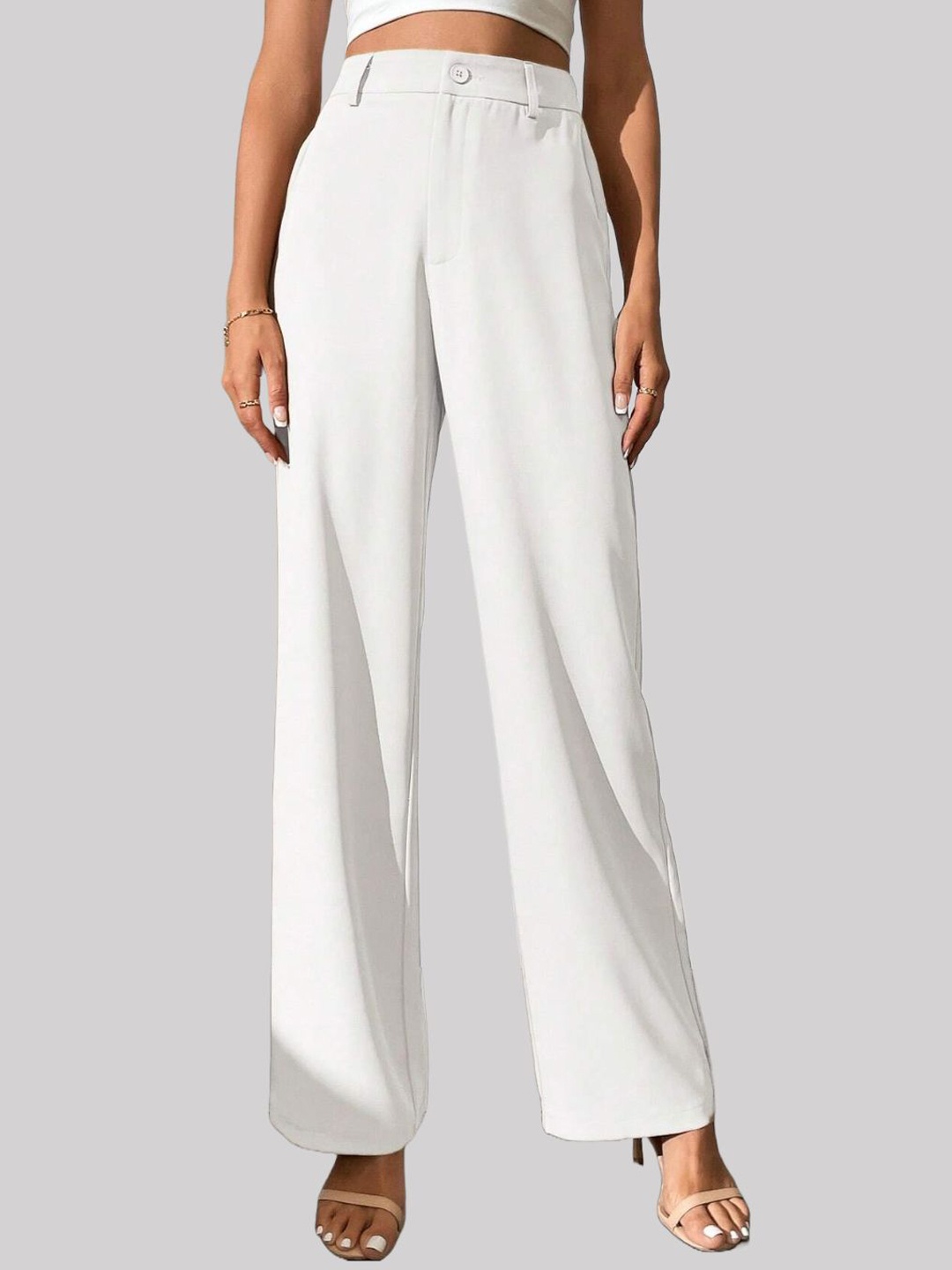 

Chemistry Women High-Rise Straight Fit Trousers, White
