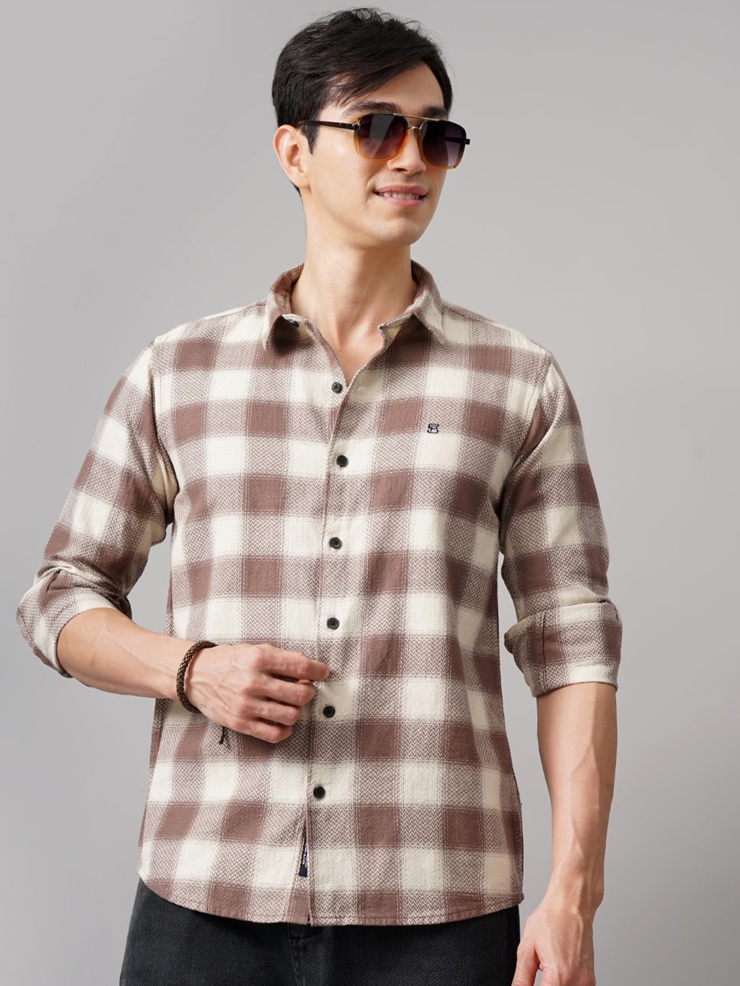 

PAUL STREET Men Standard Slim Fit Opaque Checked Casual Shirt, Brown