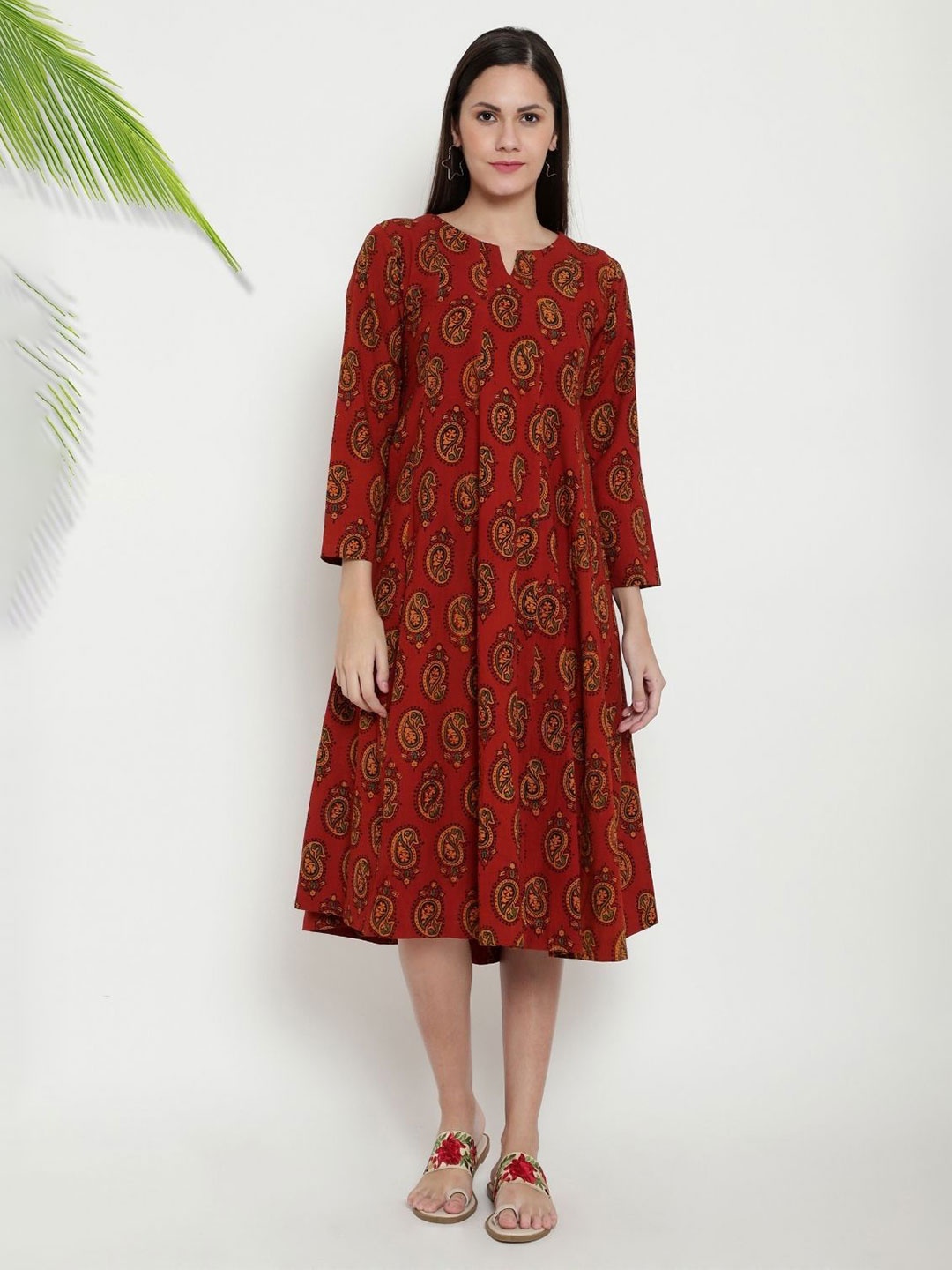 

PALASH Floral Print Halter Neck Fit & Flare Dress, Red
