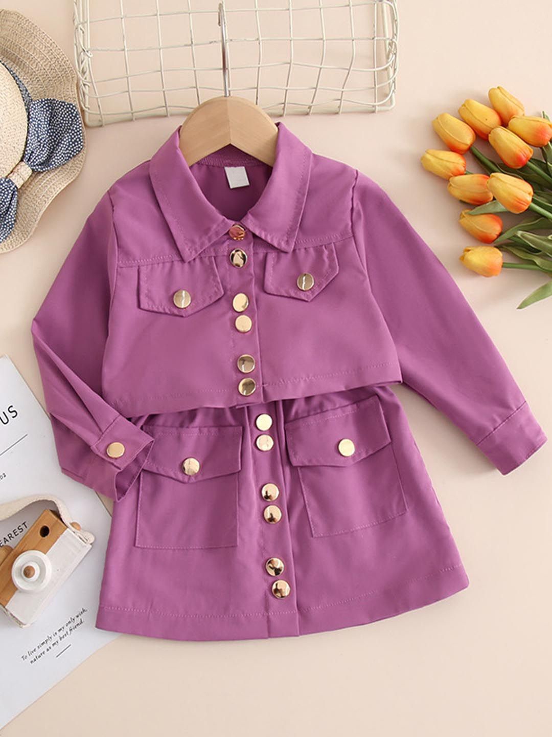 

Xsole Girls Shirt Collar Top With Skirt, Pink