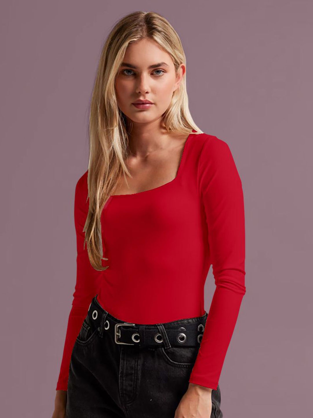 

Dream Beauty Fashion Women Square Neck Fitted Top, Red