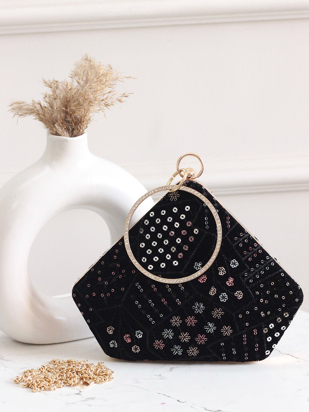 

BOXWISH BY BHUMIKA Embellished Half Moon Sling Bag, Black