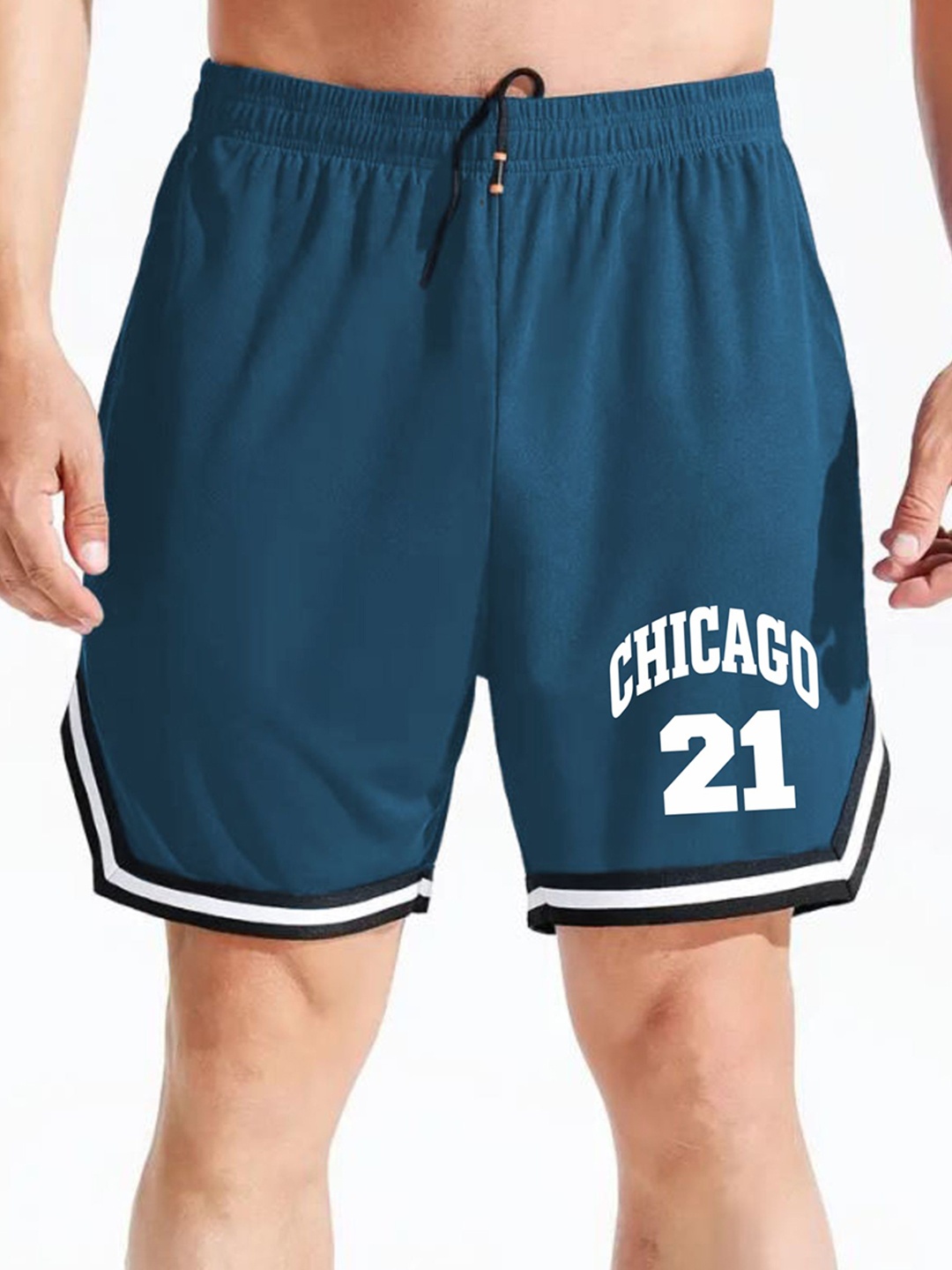 

culish Men Colourblocked Printed High-Rise Training or Gym Sports Shorts, Blue
