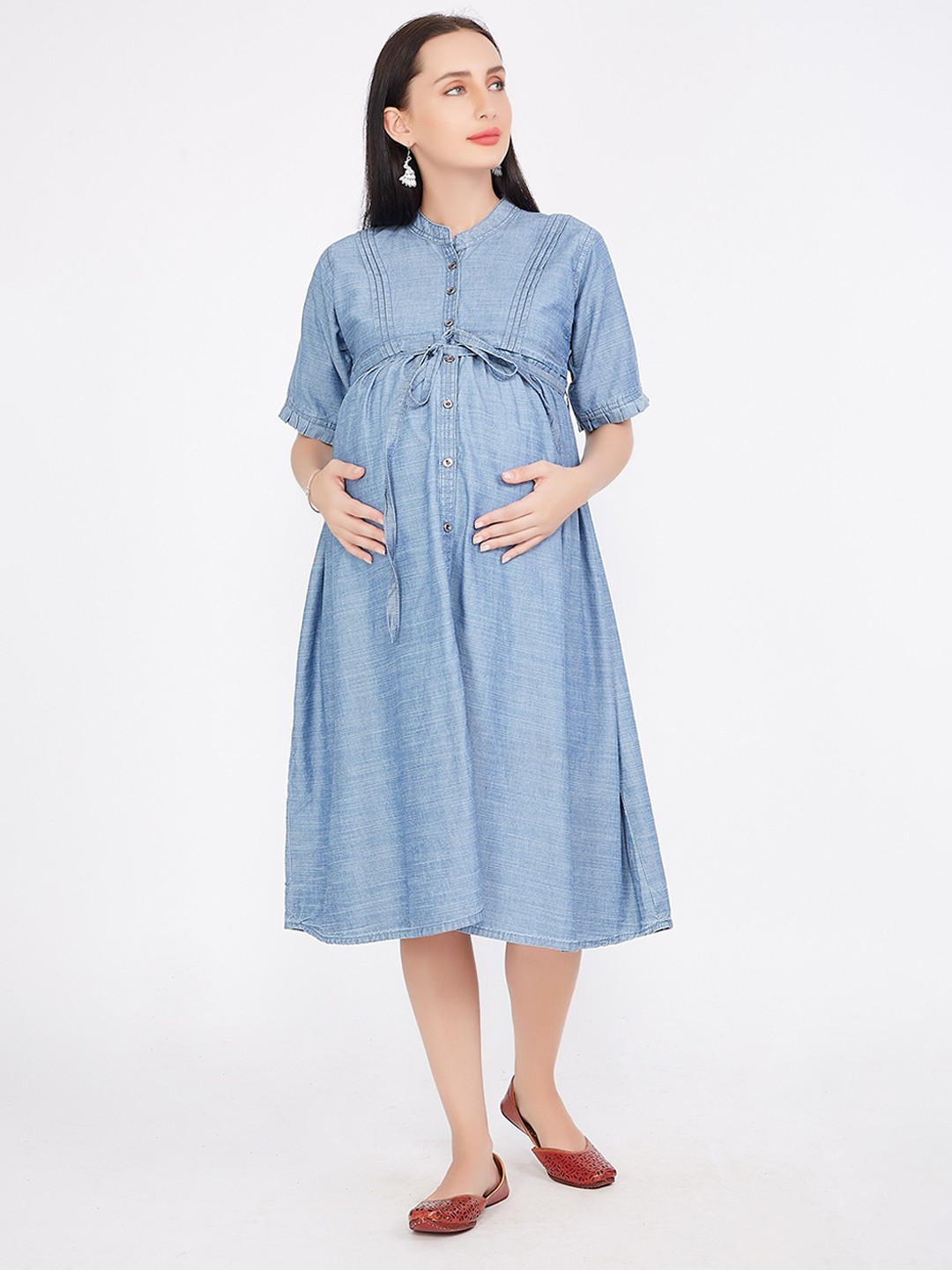 

CEFALU Denim Maternity A-Line Maxi Dress, Blue