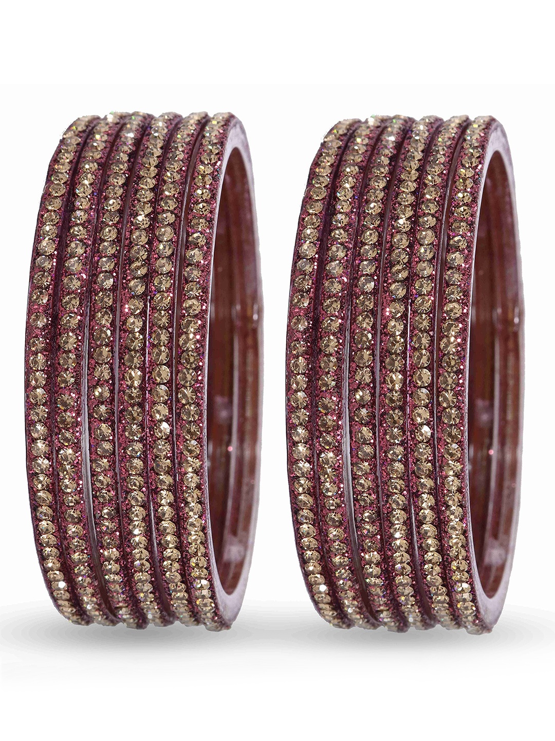 

ZULKA Set Of 24 Glass With Cubic Zircon Gemstone Studded Bangles, Maroon