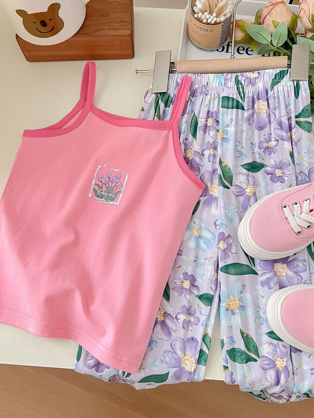 

YK Girls Printed Top With Skirt, Pink