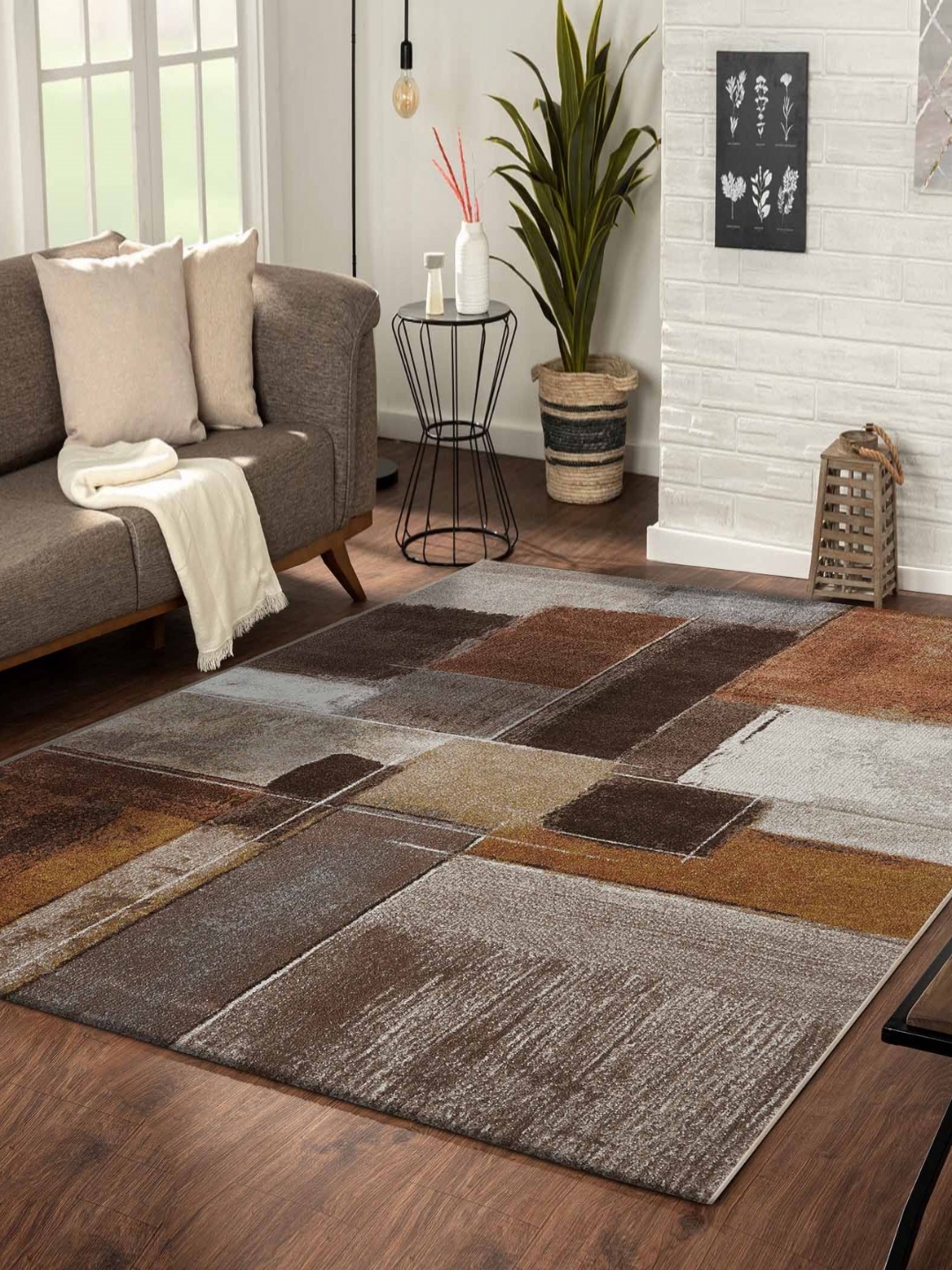 

OBSESSIONS Brown Abstract Anti-Skid Polypropylene Carpet