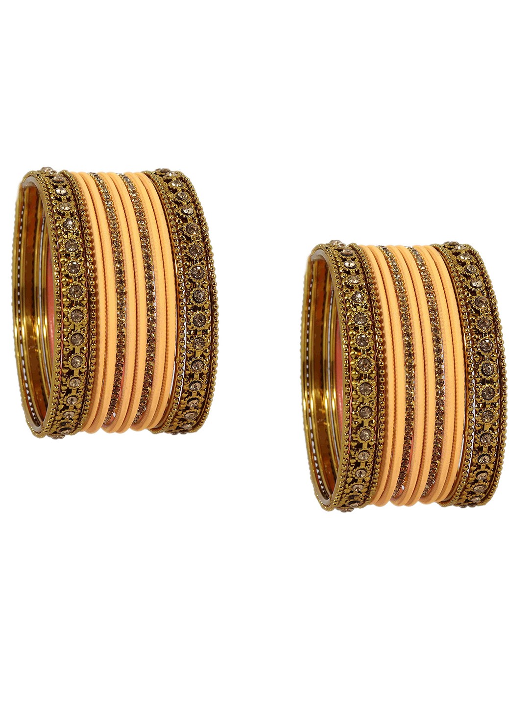 

ZULKA Set Of 28 Metal With Zircon Gemstone Studded Traditional Bangles, Gold