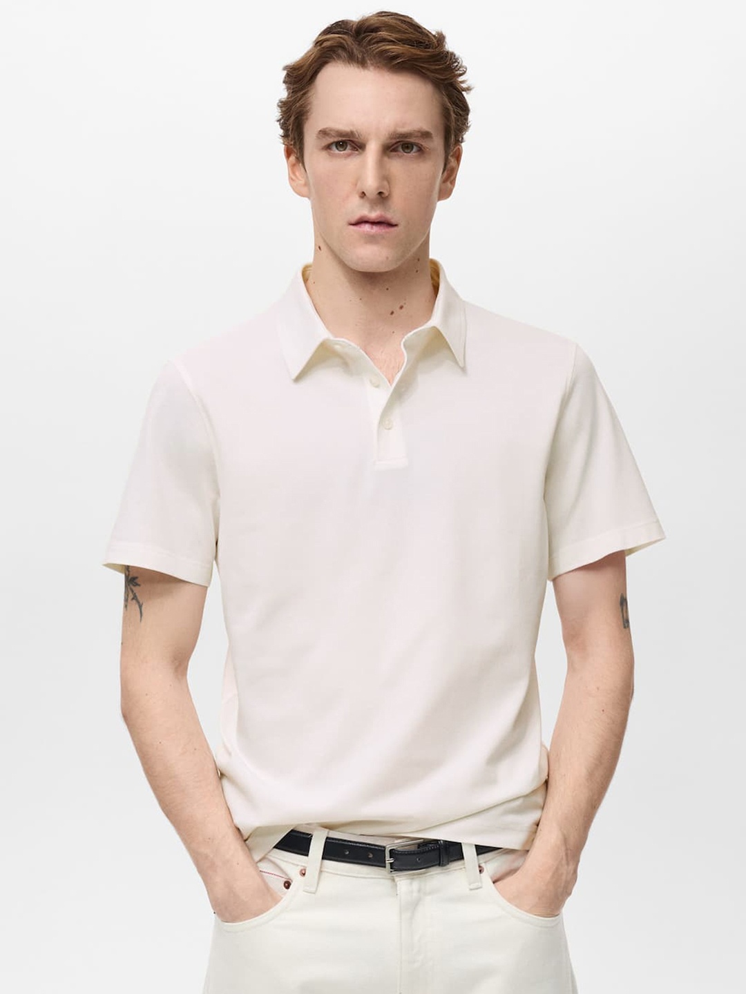 

MANGO MAN Polo Collar Slim Fit T-shirt, Off white