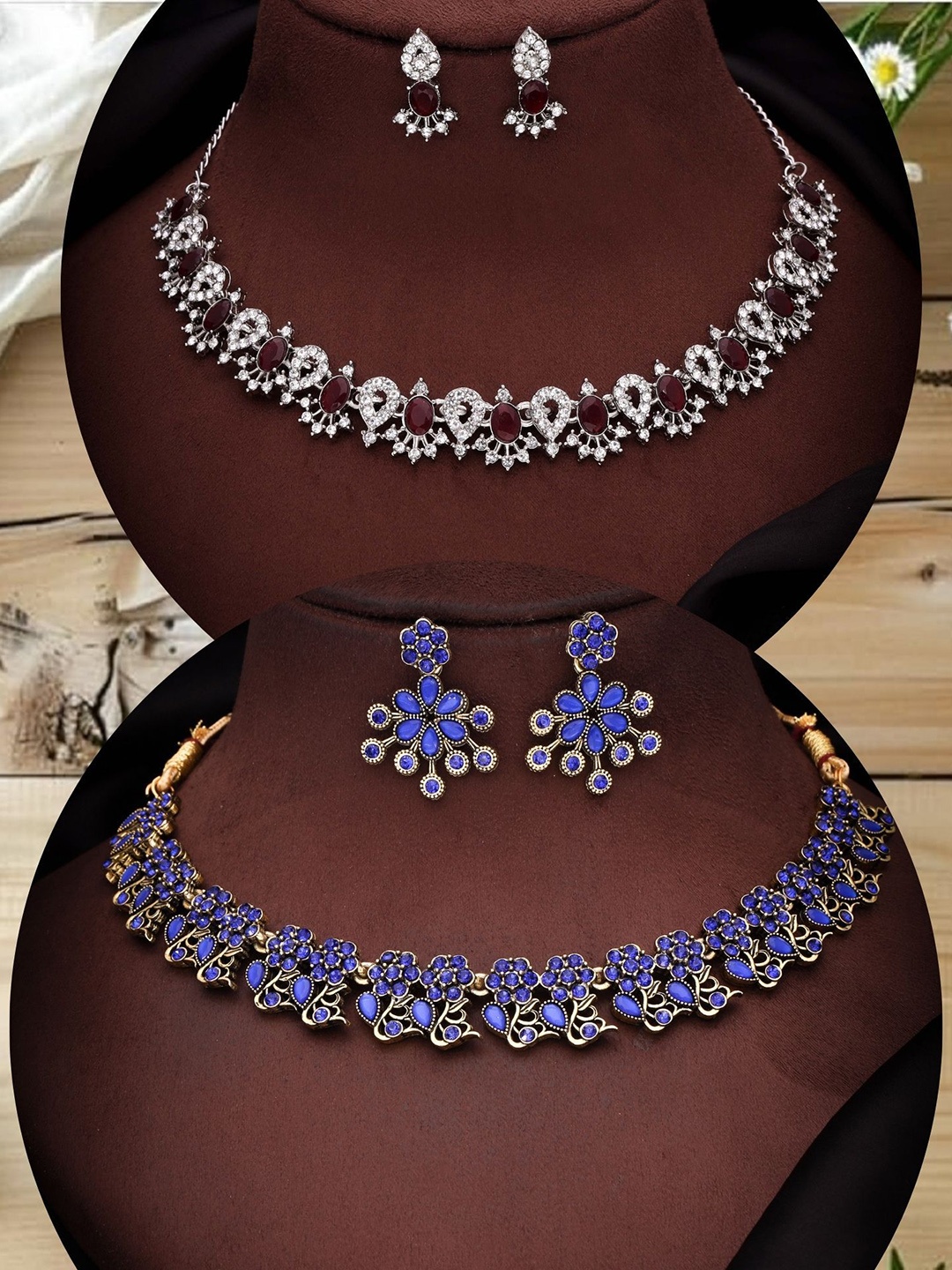 

DIVASTRI Set Of 2 Gold-Plated American Diamond Studded Jewellery Set
