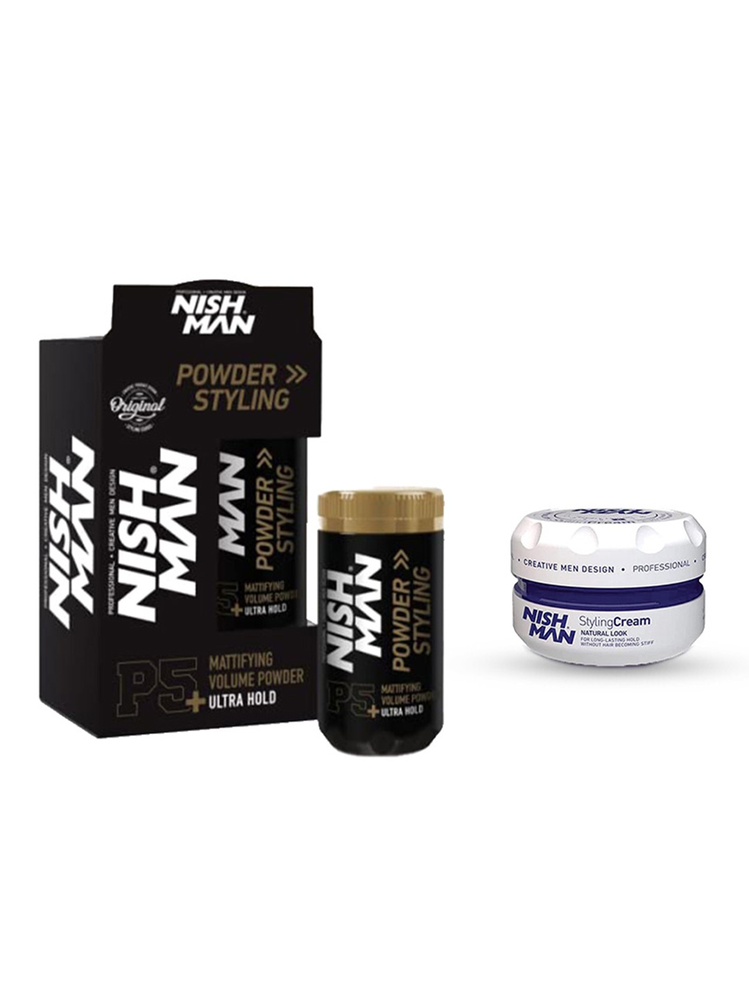 

Nishman Set Of 2 P5 Ultra Hold Mattifying Hair Powder & Hair Styling Cream Combo, White