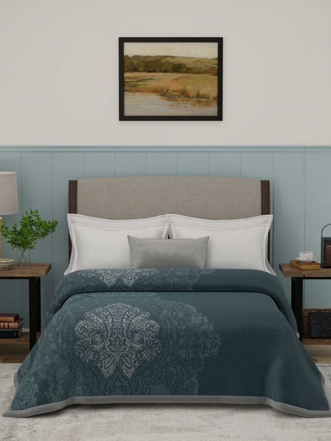 

MYTRIDENT Blue Floral Heavy Winter Double Bed Blanket
