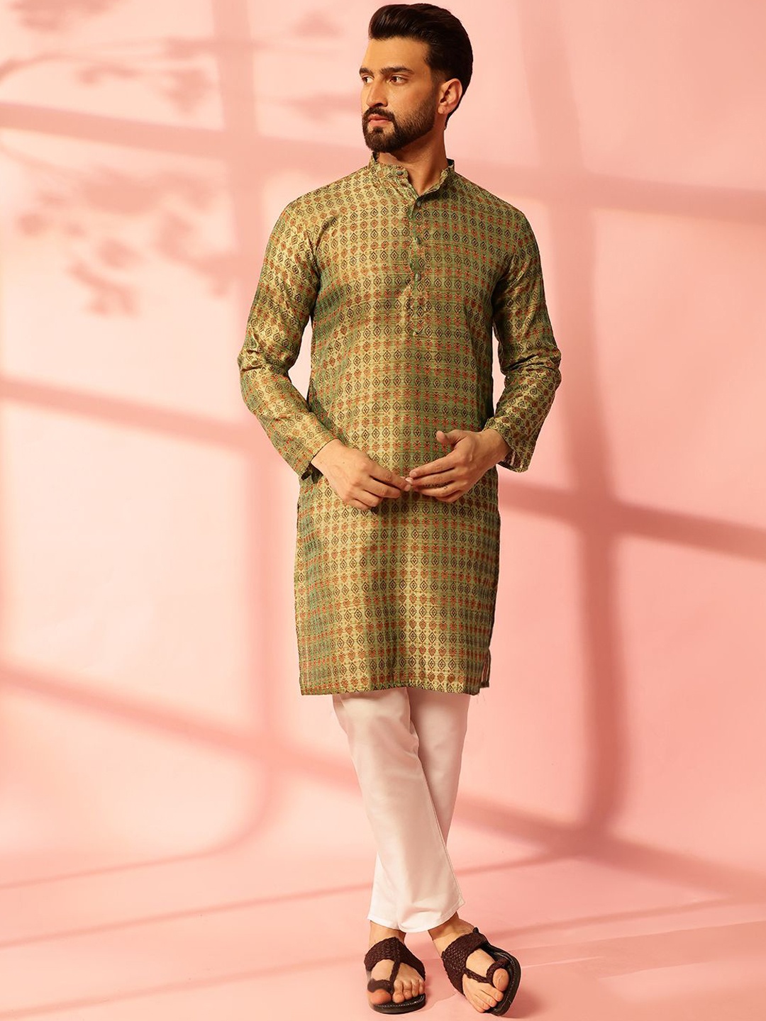 

Anouk Men Regular Kurta with Pyjamas, Olive