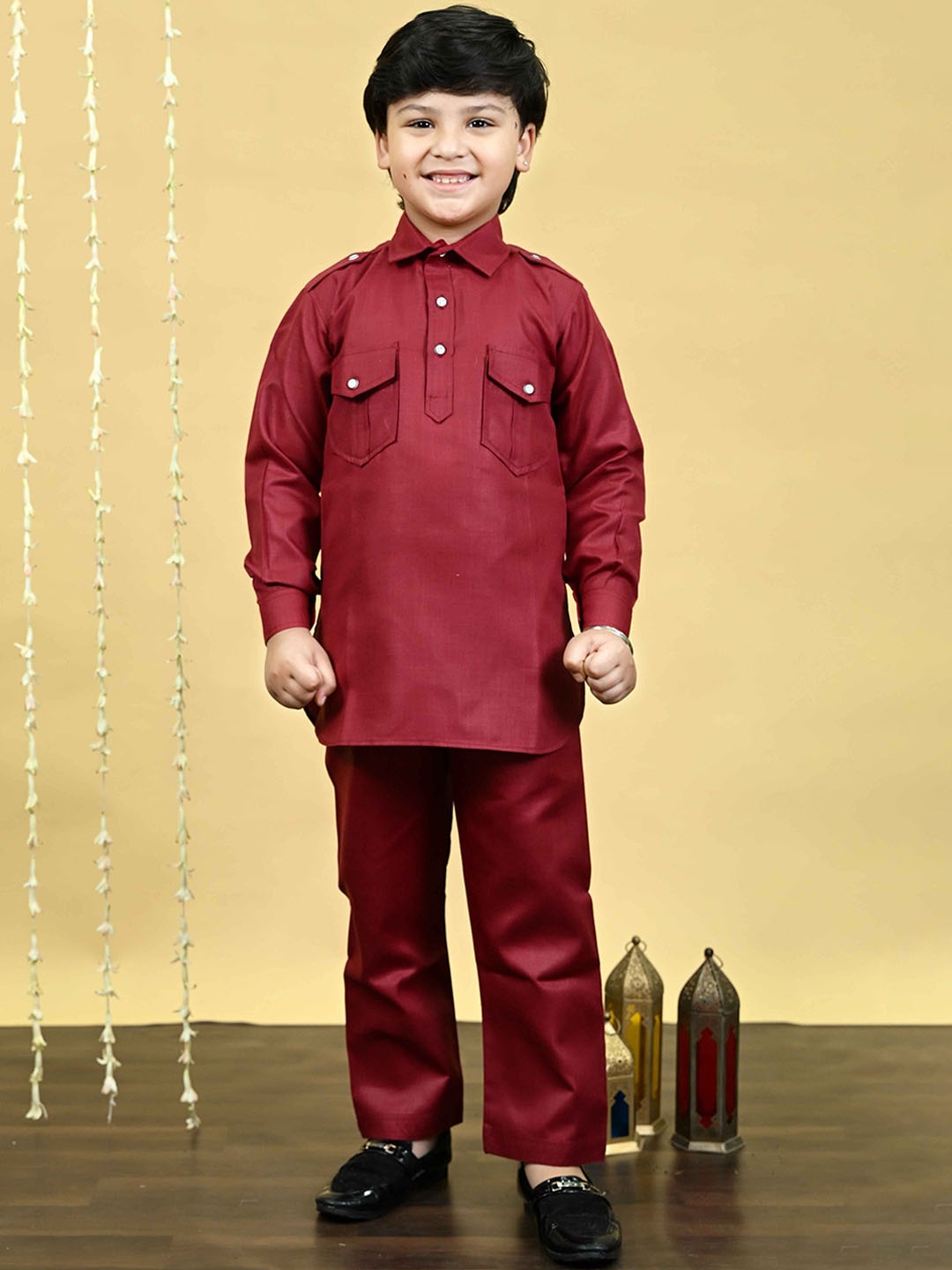 

BT DEZINES Boys Regular Kurta with Salwar, Maroon