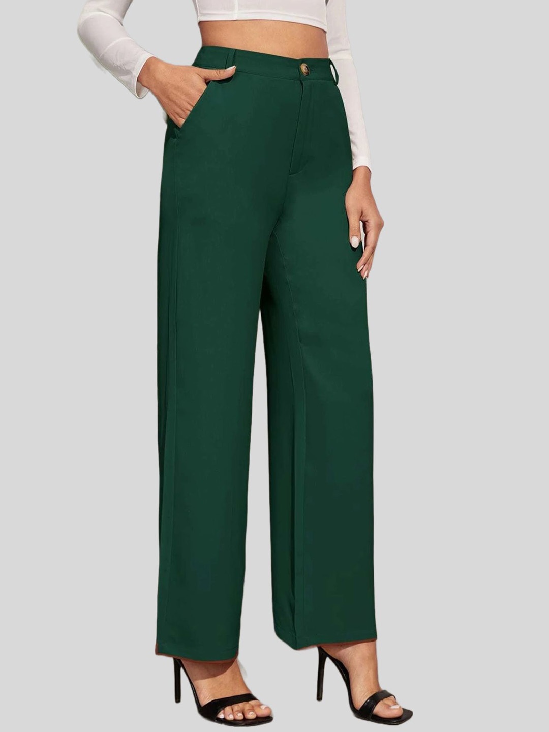 

Chemistry Women Relaxed Straight Leg Straight Fit High-Rise Trousers, Green