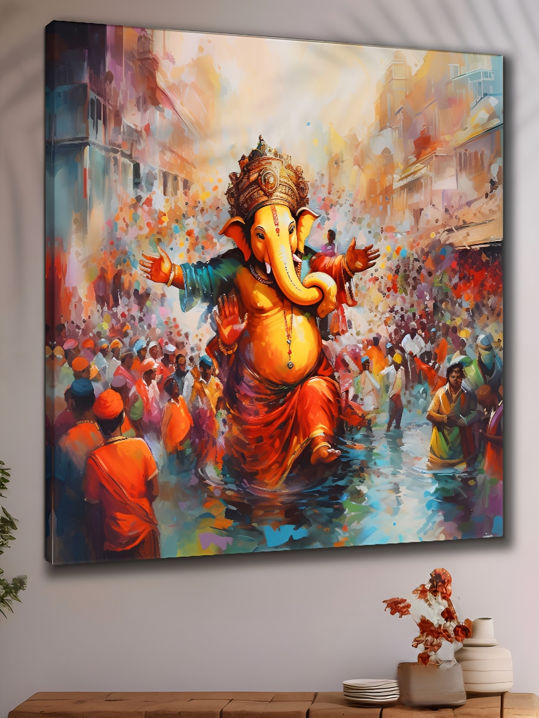 

Myntra Elegant Homes Gold-Toned & Green 1 Piece Canvas Religious Wall Paintings