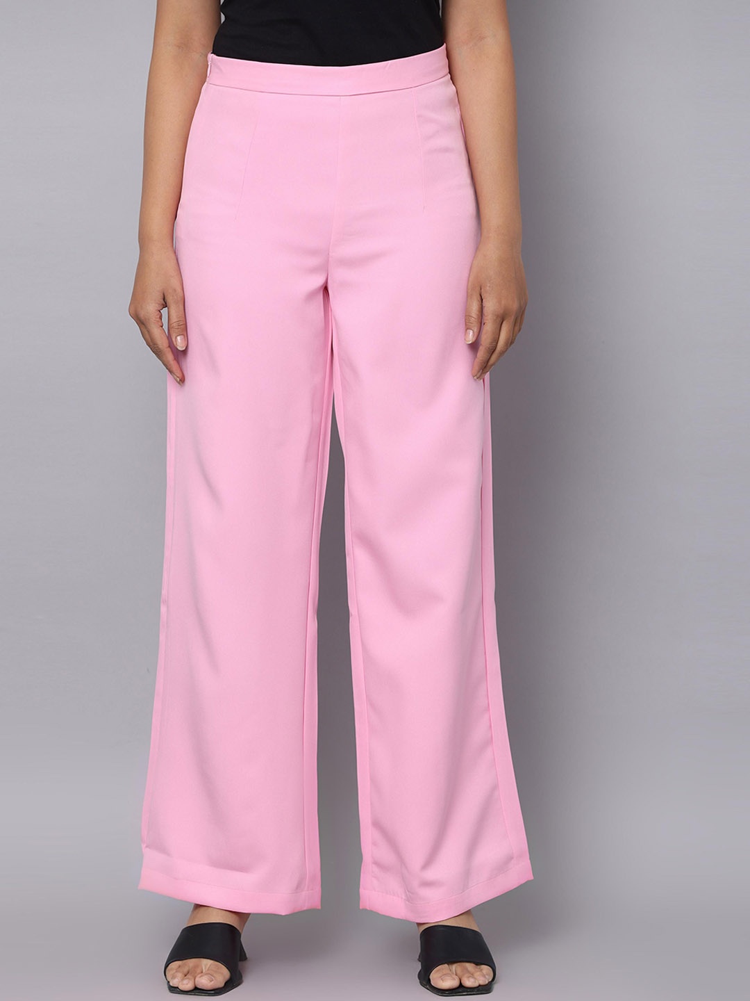 

URBAN POCHE Women Relaxed Straight Fit High-Rise Trousers, Pink