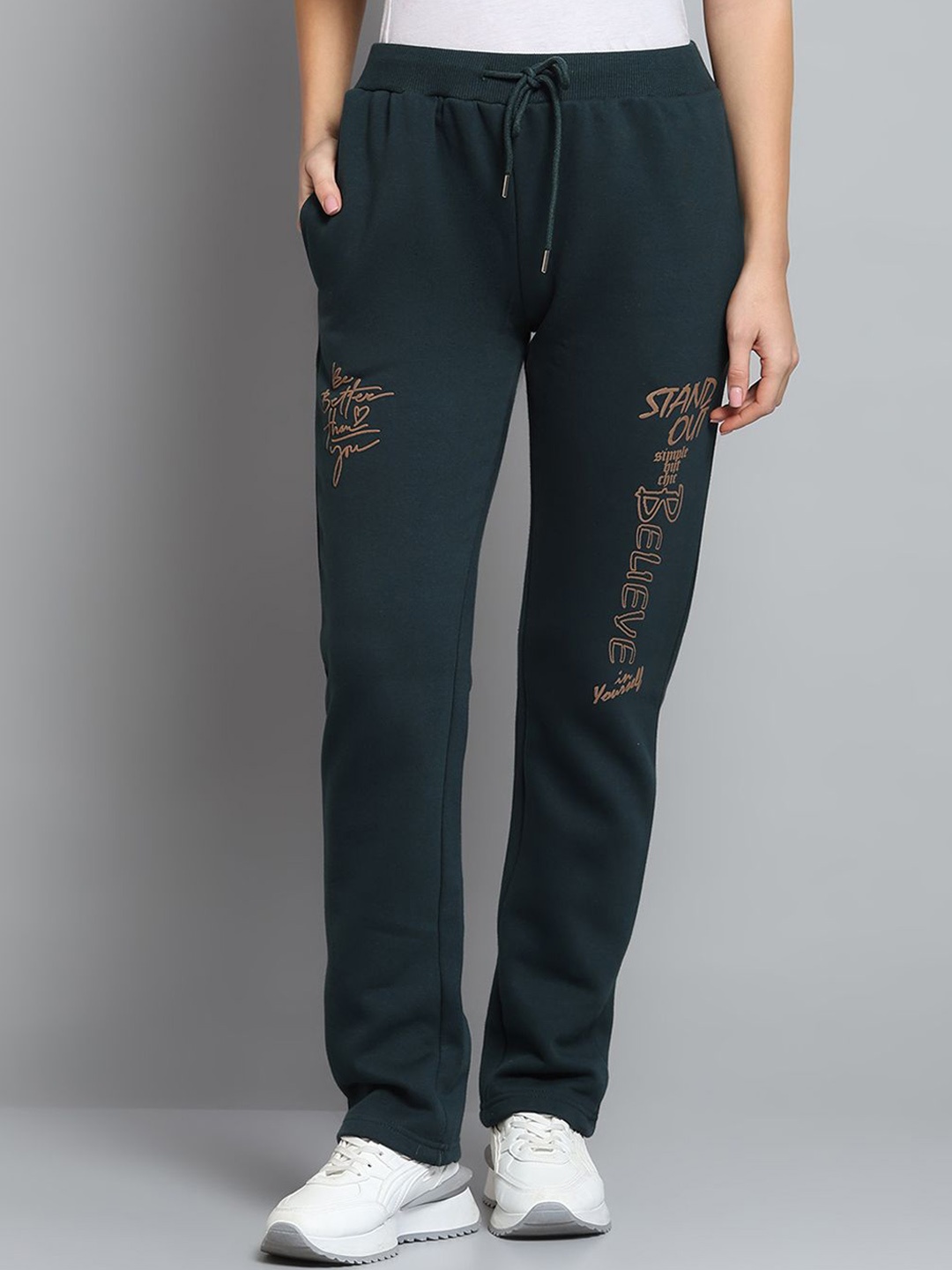 

Monte Carlo Women Typo Graphic Printed Drawstring Mid Rise Track Pants, Green