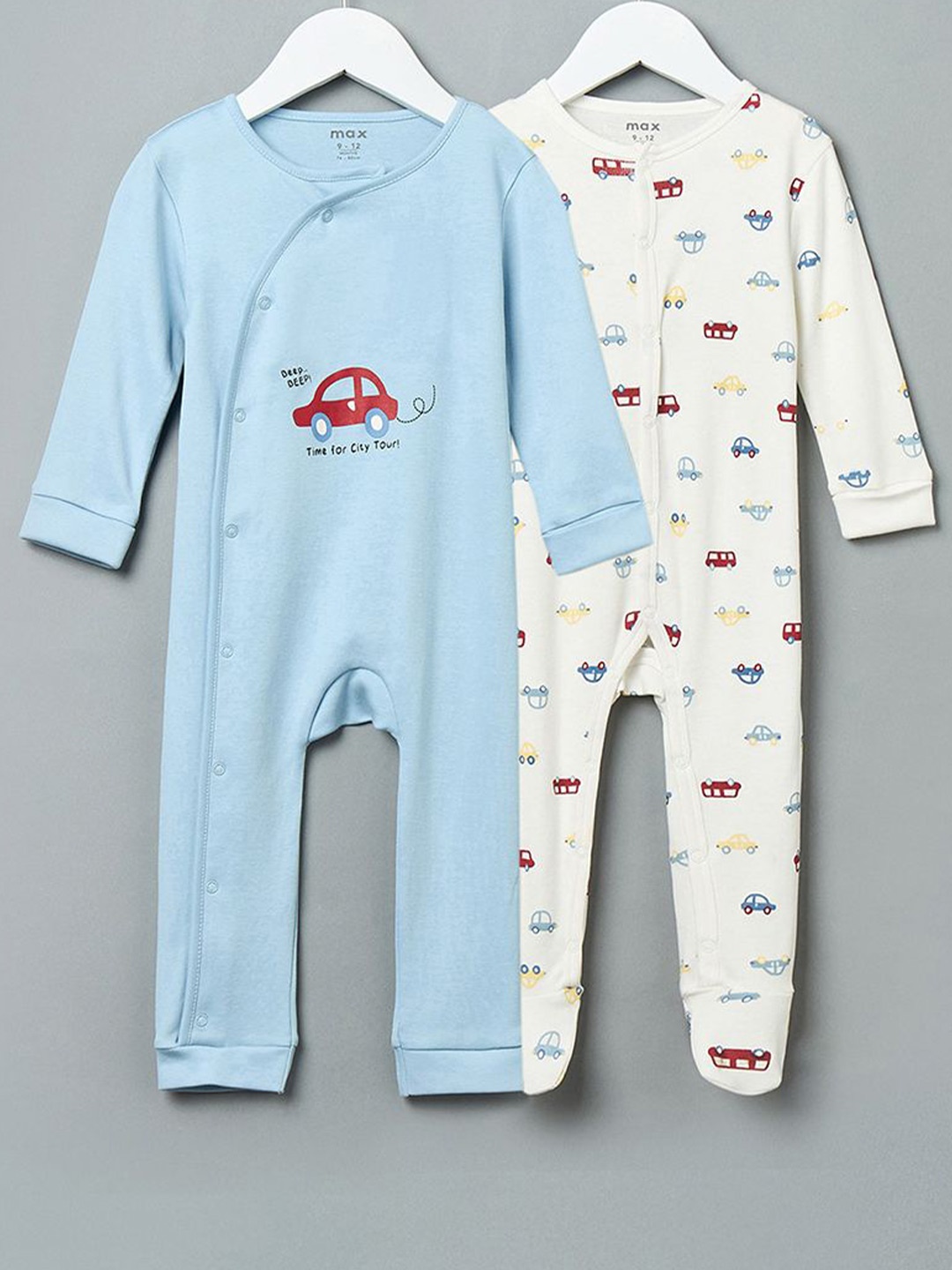 

max Boys Pack Of 2 Printed Pure Cotton Rompers, Blue