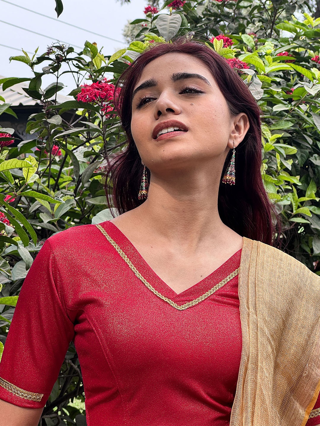

Bindigasm's Advi Embellished Saree Blouse, Red