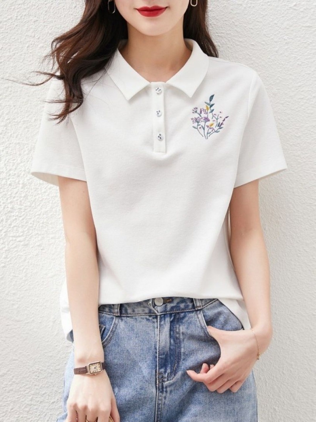 

StyleCast Women Polo Collar T-shirt, White