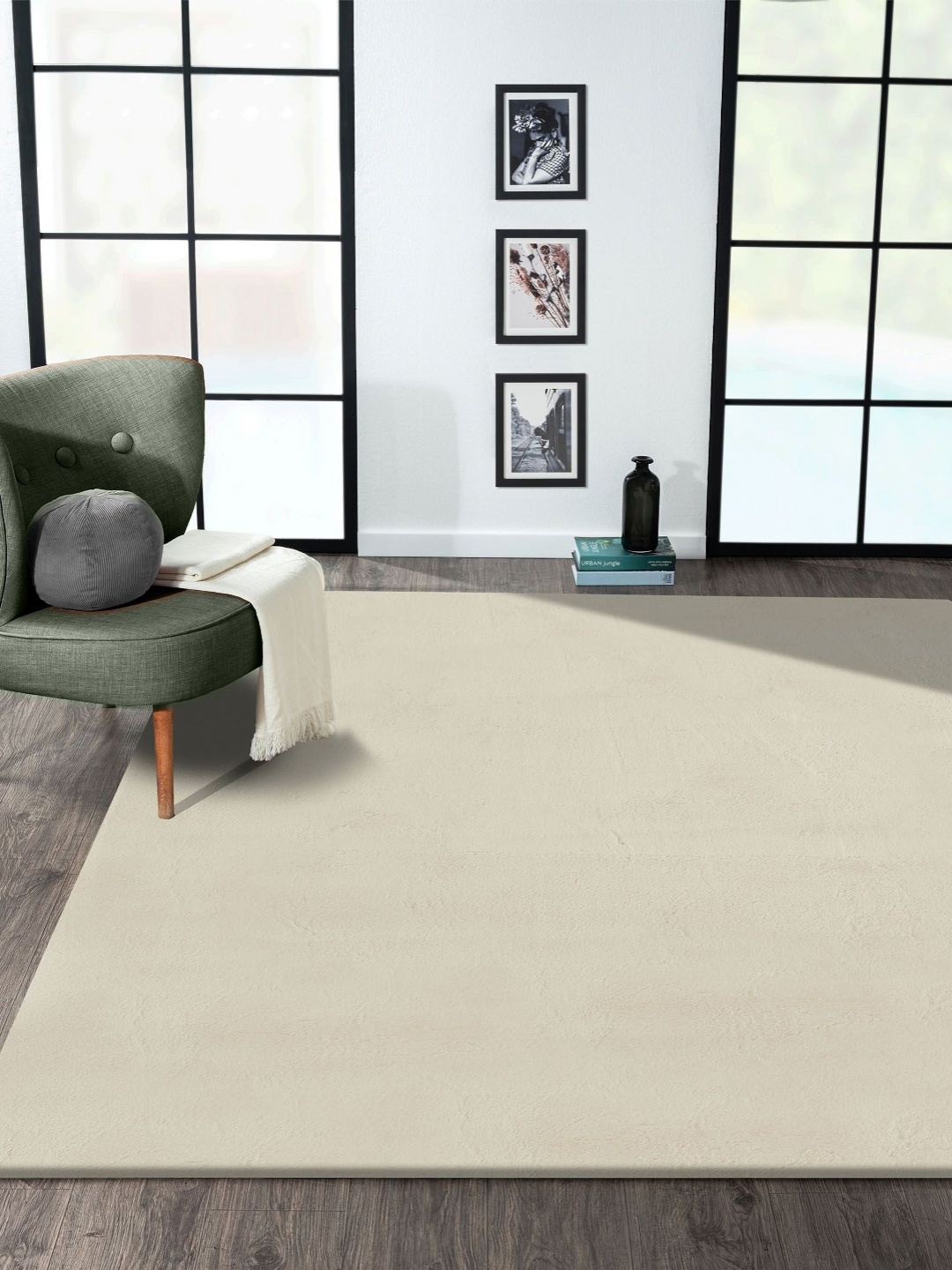 

OBSESSIONS Beige Solid Anti-Skid Polyester Carpet