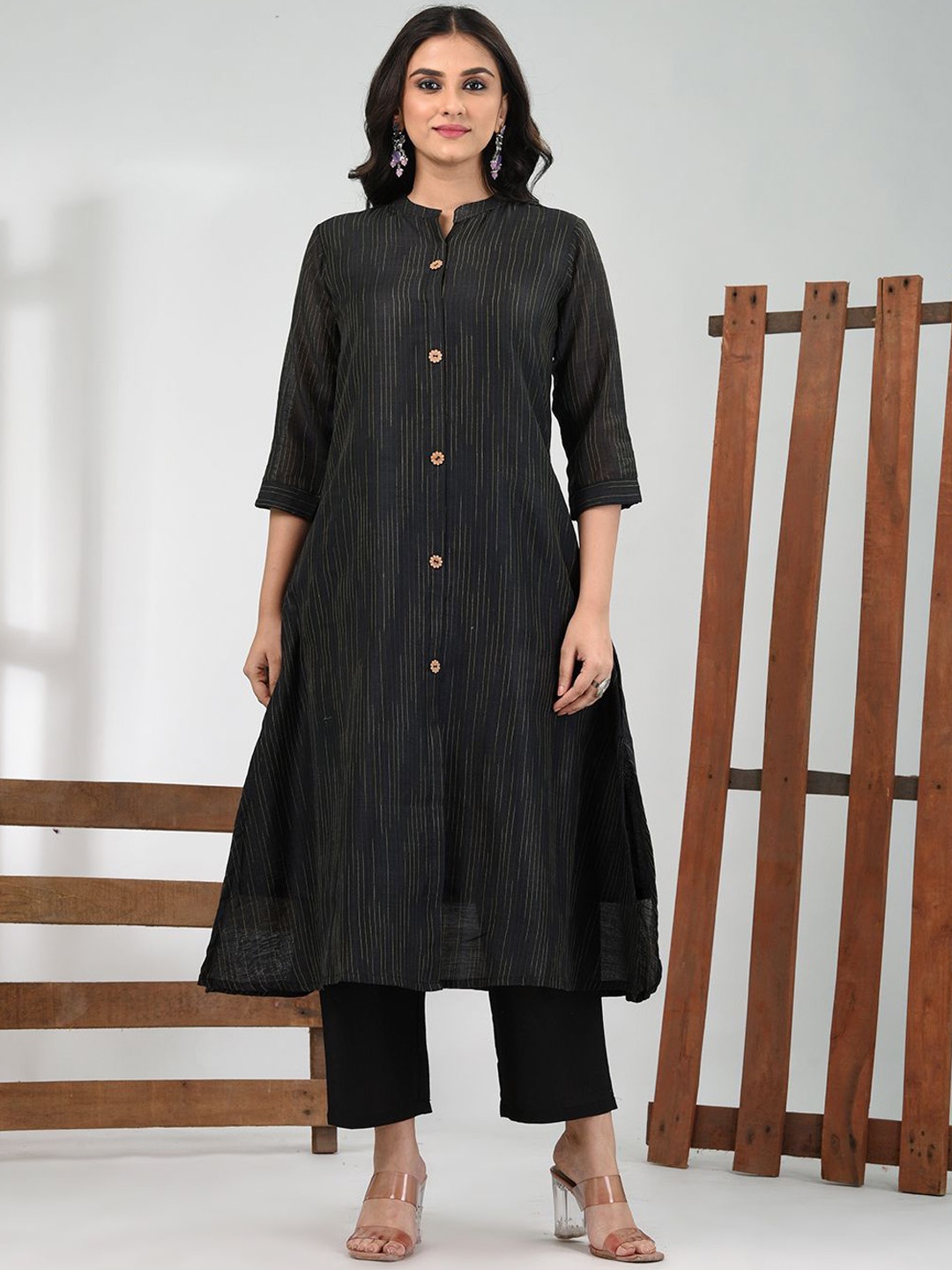 

Charukriti Women Regular Pure Cotton Kurta with Trousers, Black