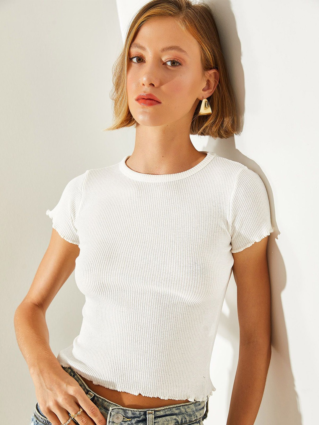 

BIANCO LUCCI Cotton Crop Top, Na