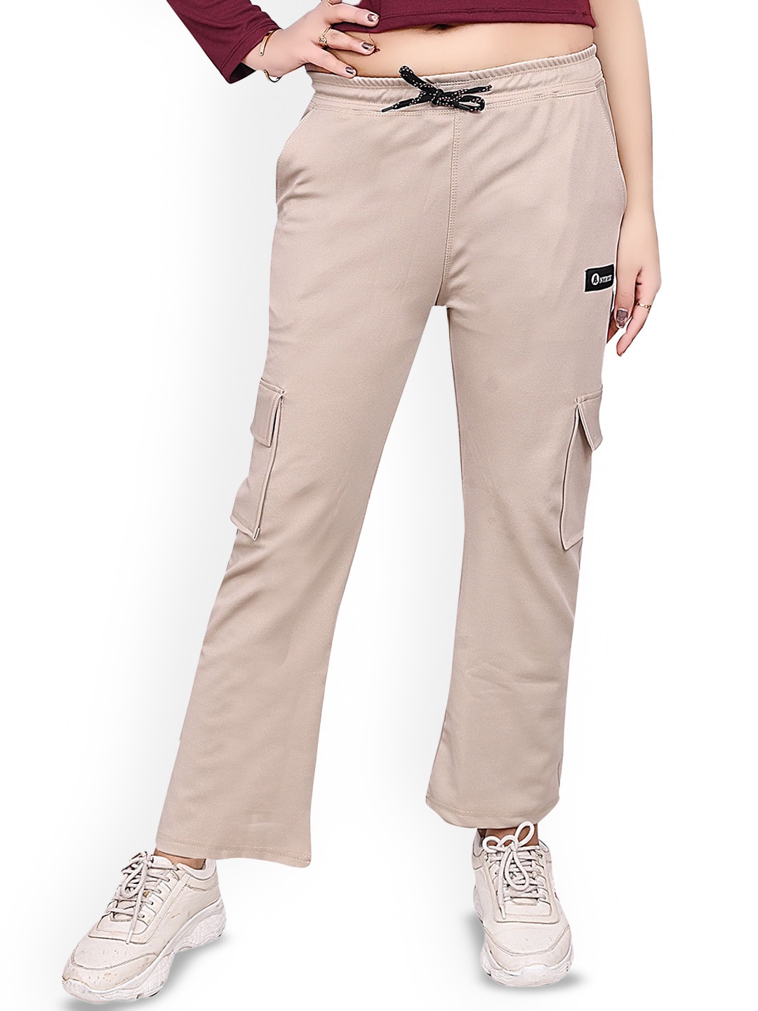 

ANTRUE Women Mid Rise Cargo Track Pant, Khaki