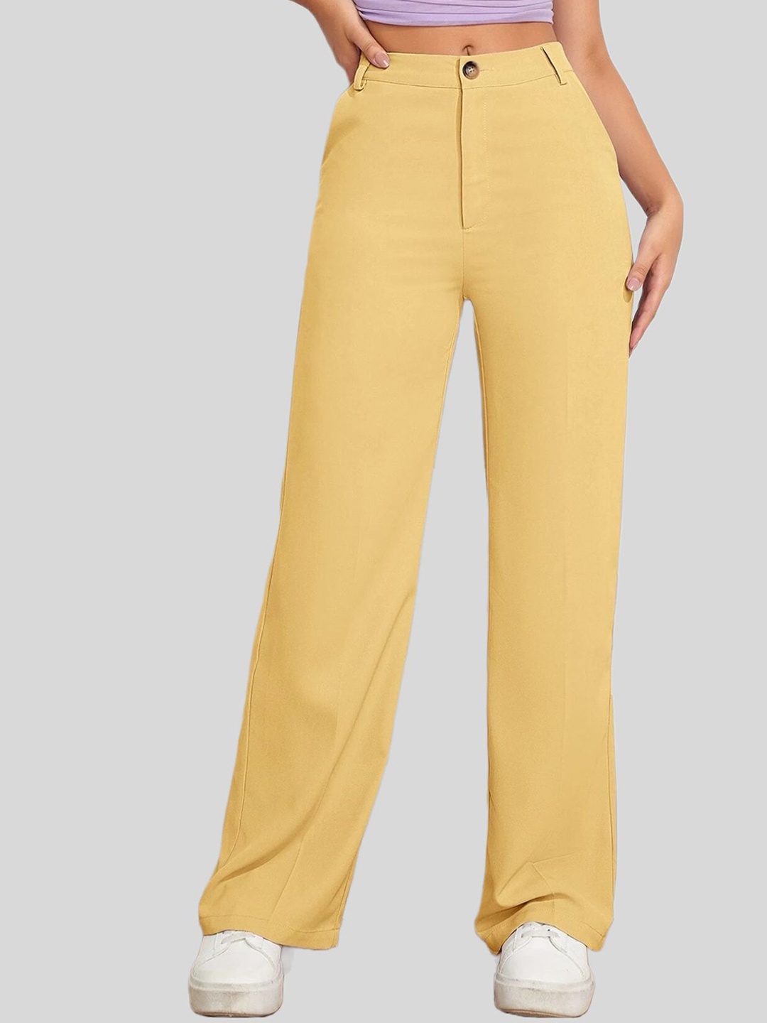 

Chemistry Women Original Straight Fit High-Rise Trousers, Yellow