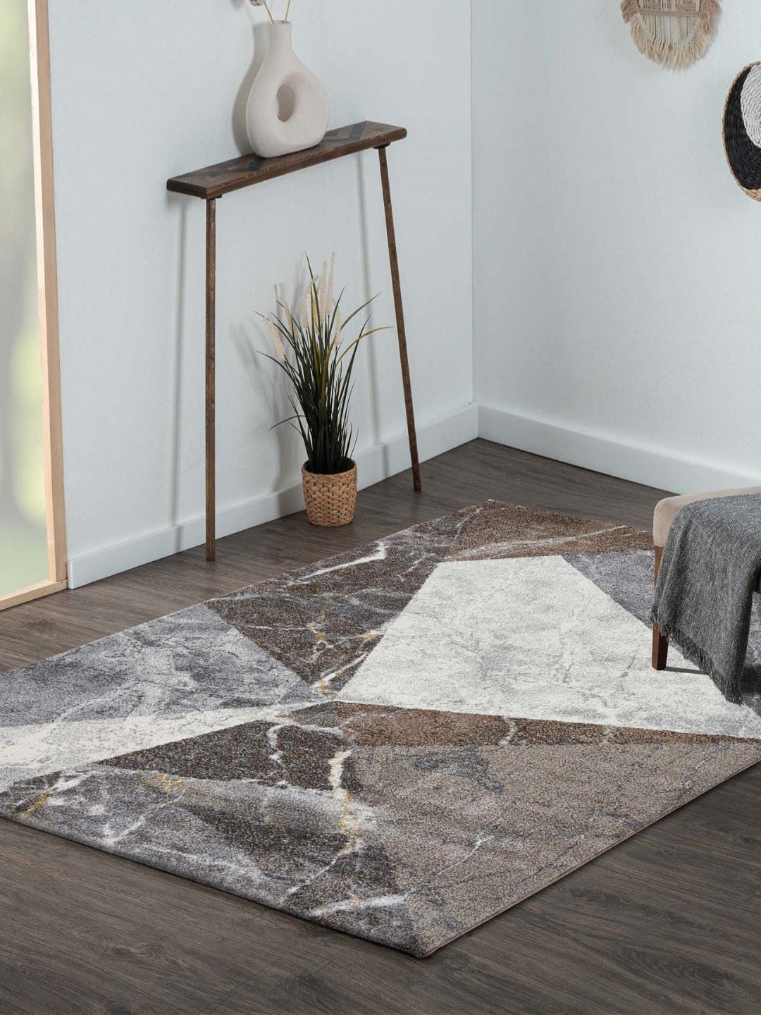 

OBSESSIONS Grey Abstract Anti-Skid Polypropylene Carpet
