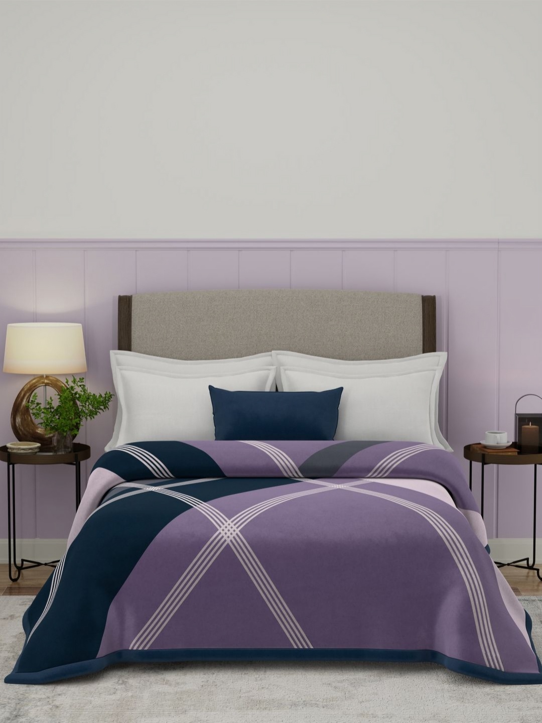 

MYTRIDENT Purple & White Geometric Mild Winter 500 GSM Double Bed Blanket