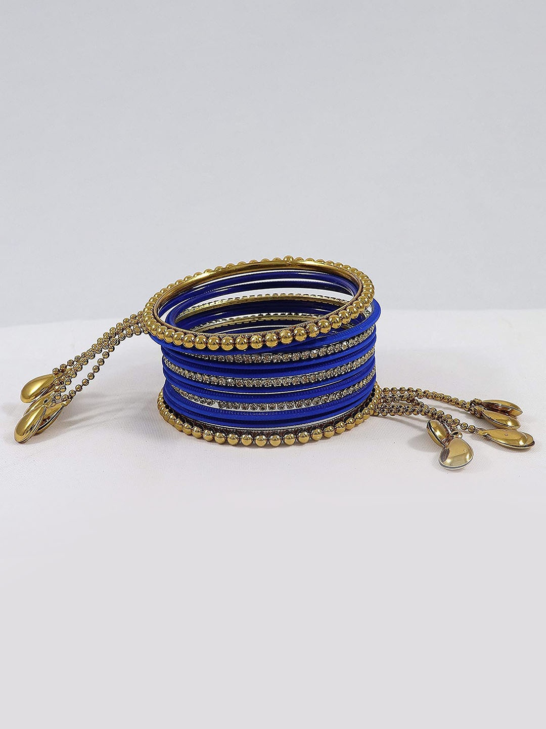 

ZULKA Set Of 26 Cubic Zirconia Stones Studded Latkan Bangles, Gold