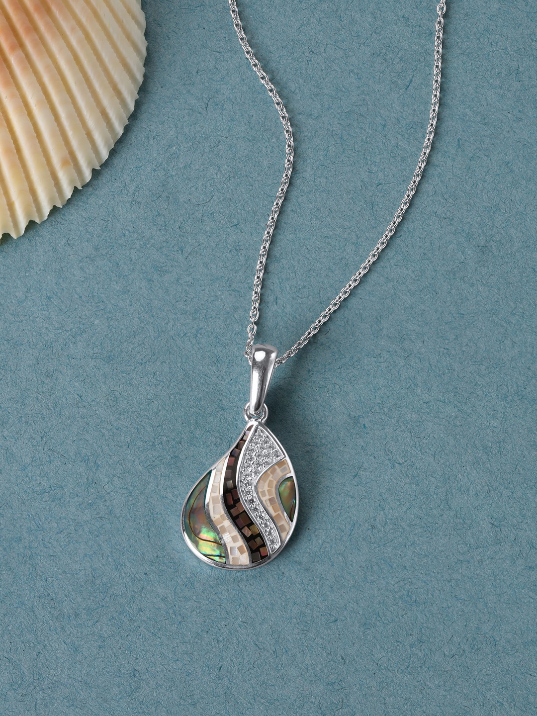 

Mia by Tanishq Silver Mother of Pearls & Stone Studded Teardrop Shaped Pendants