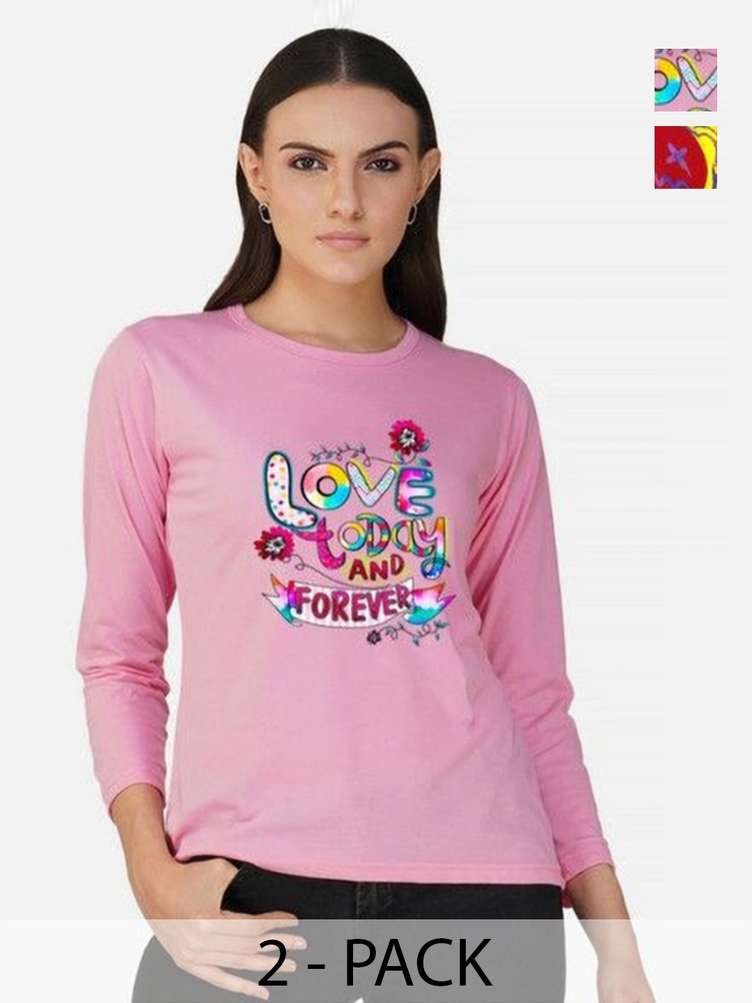 

Metronaut Women Pack of 2 Bio Finish Graphic Printed Round Neck Cotton T-shirts, Pink