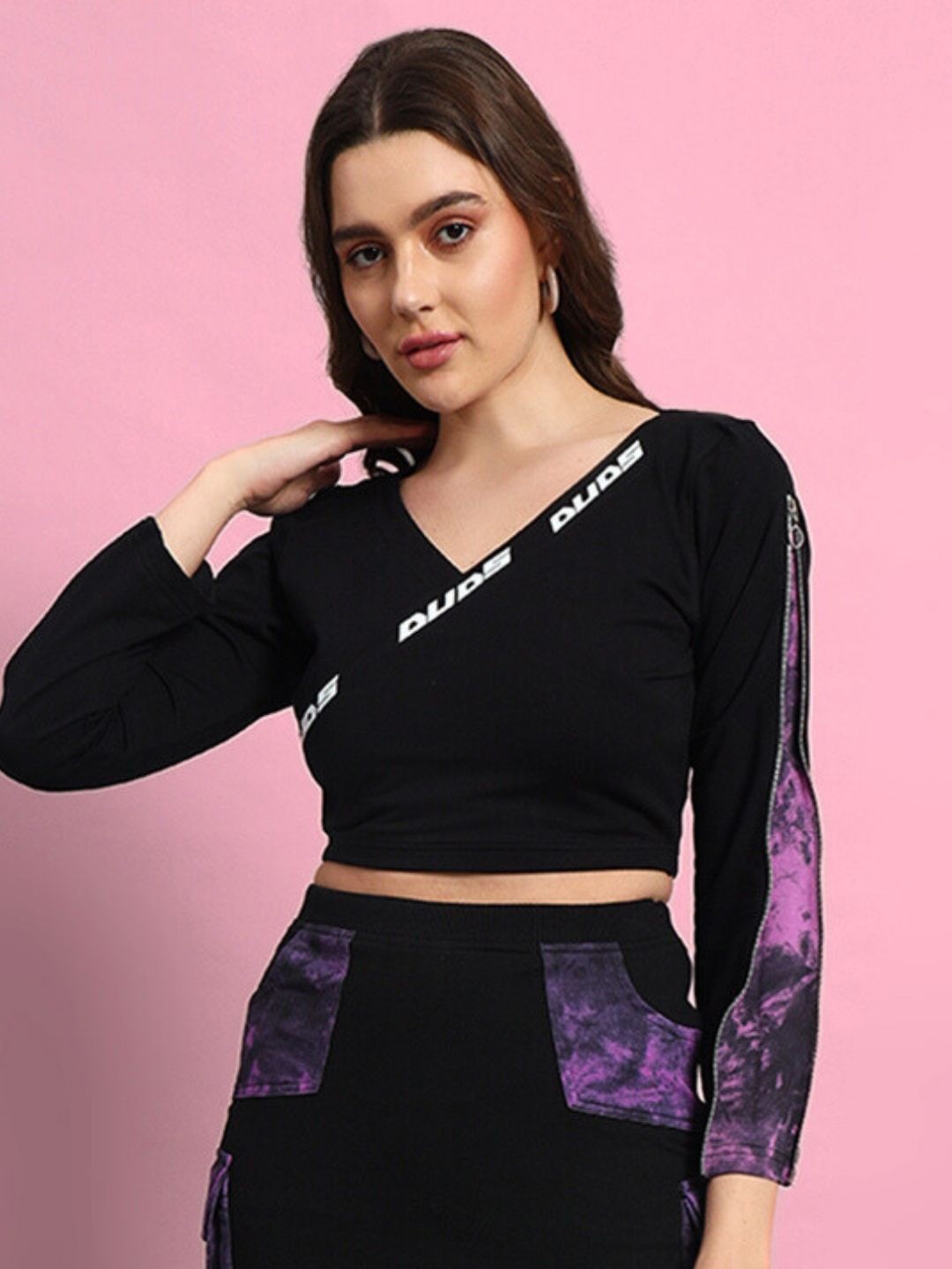 

WEARDUDS Cotton Wrap Top, Black